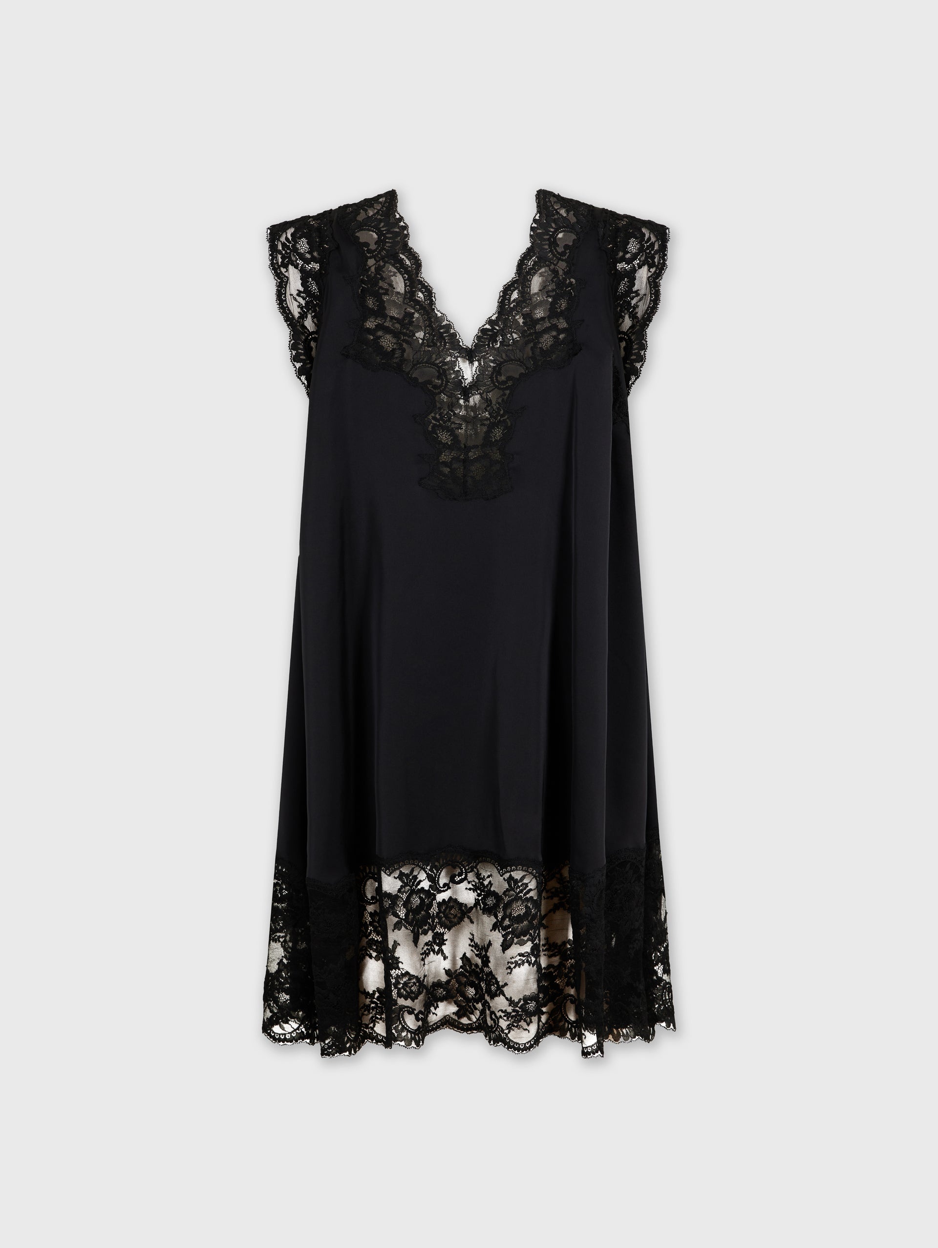 BLACK SHORT DRESS IN LACE AND SATIN - 7