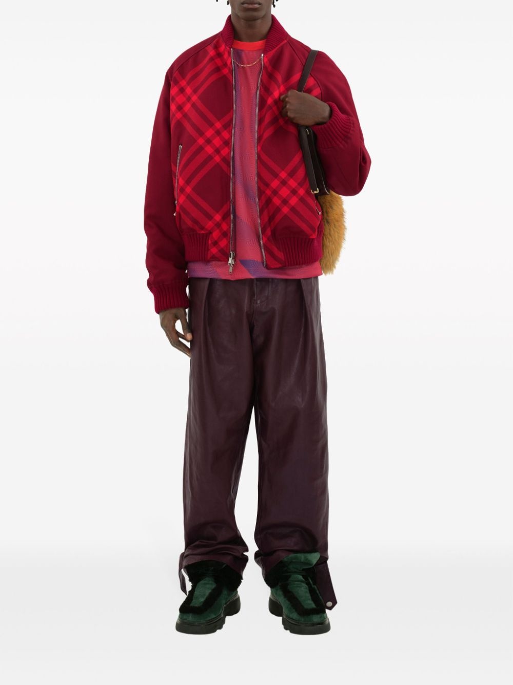 24AW new/Burberry チェックボンバージャケット Jacket Red Burberry Check Bomber Jacket | Red | FARFETCH