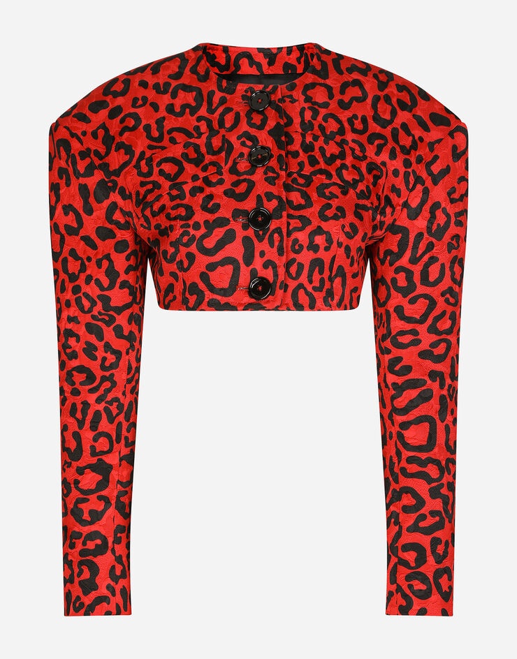 Cropped leopard-print brocade jacket - 1