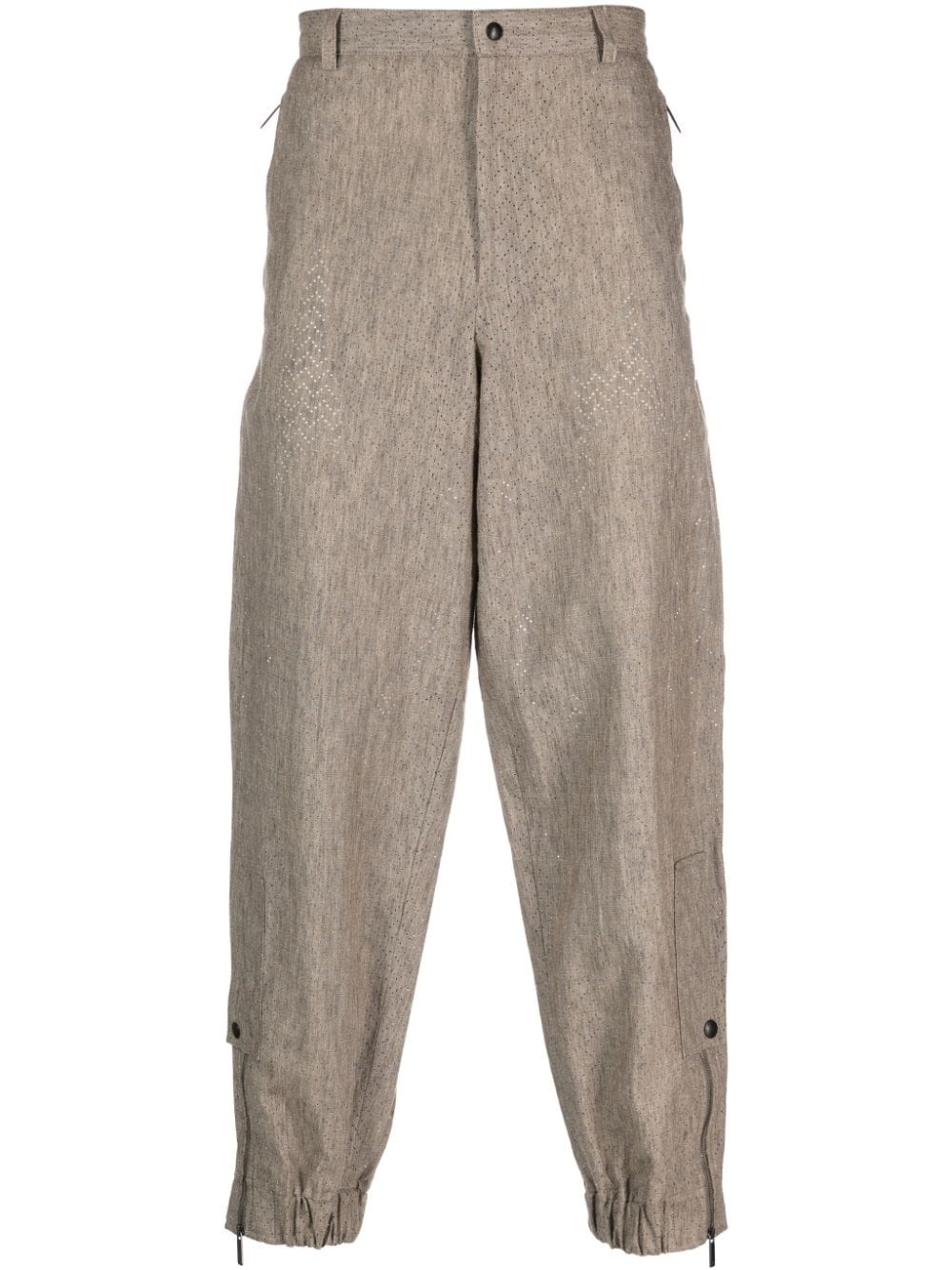 perforated-embellished linen tapered trousers - 1