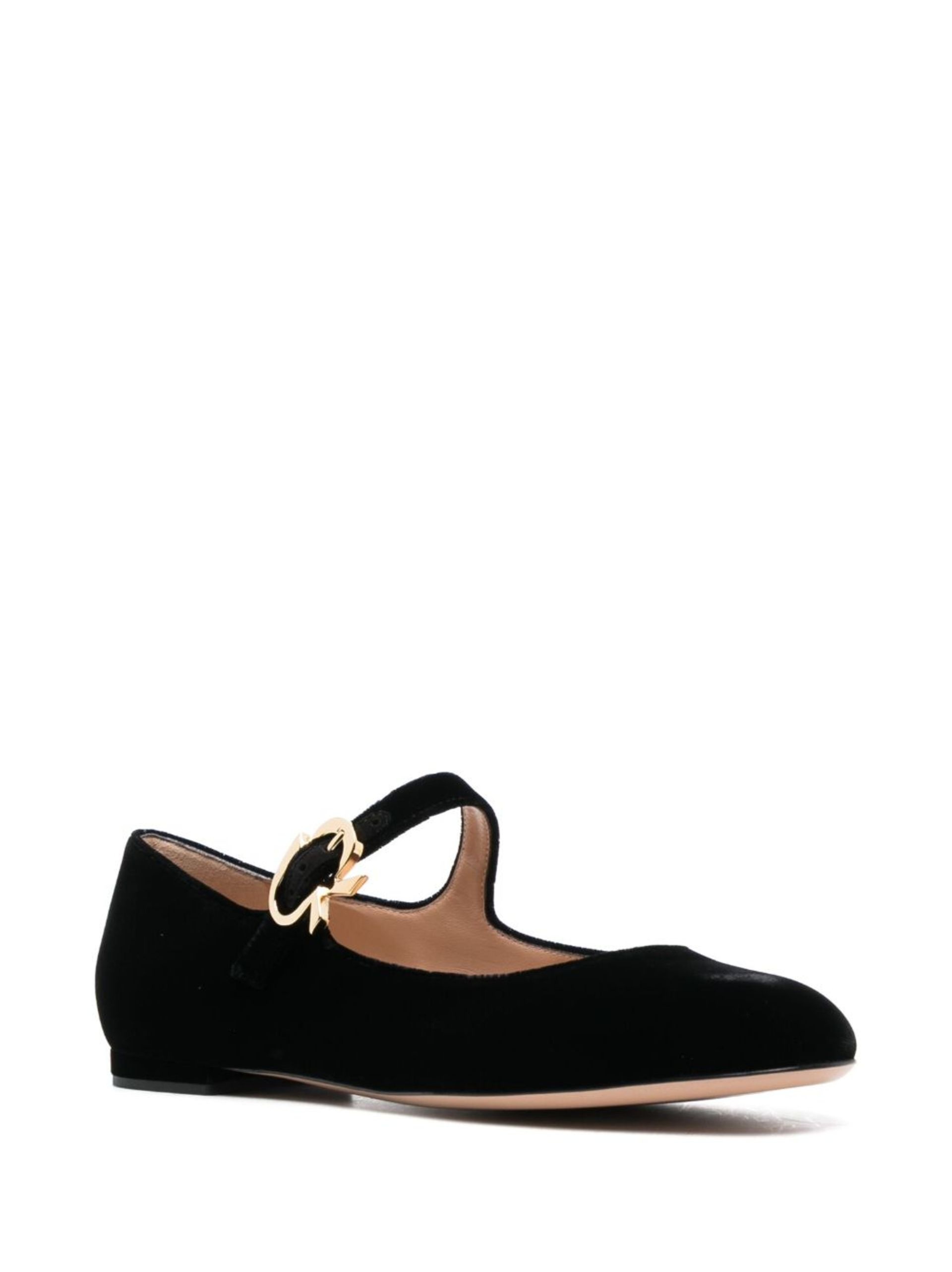 Black Mary Velvet Ballerina Shoes - 2