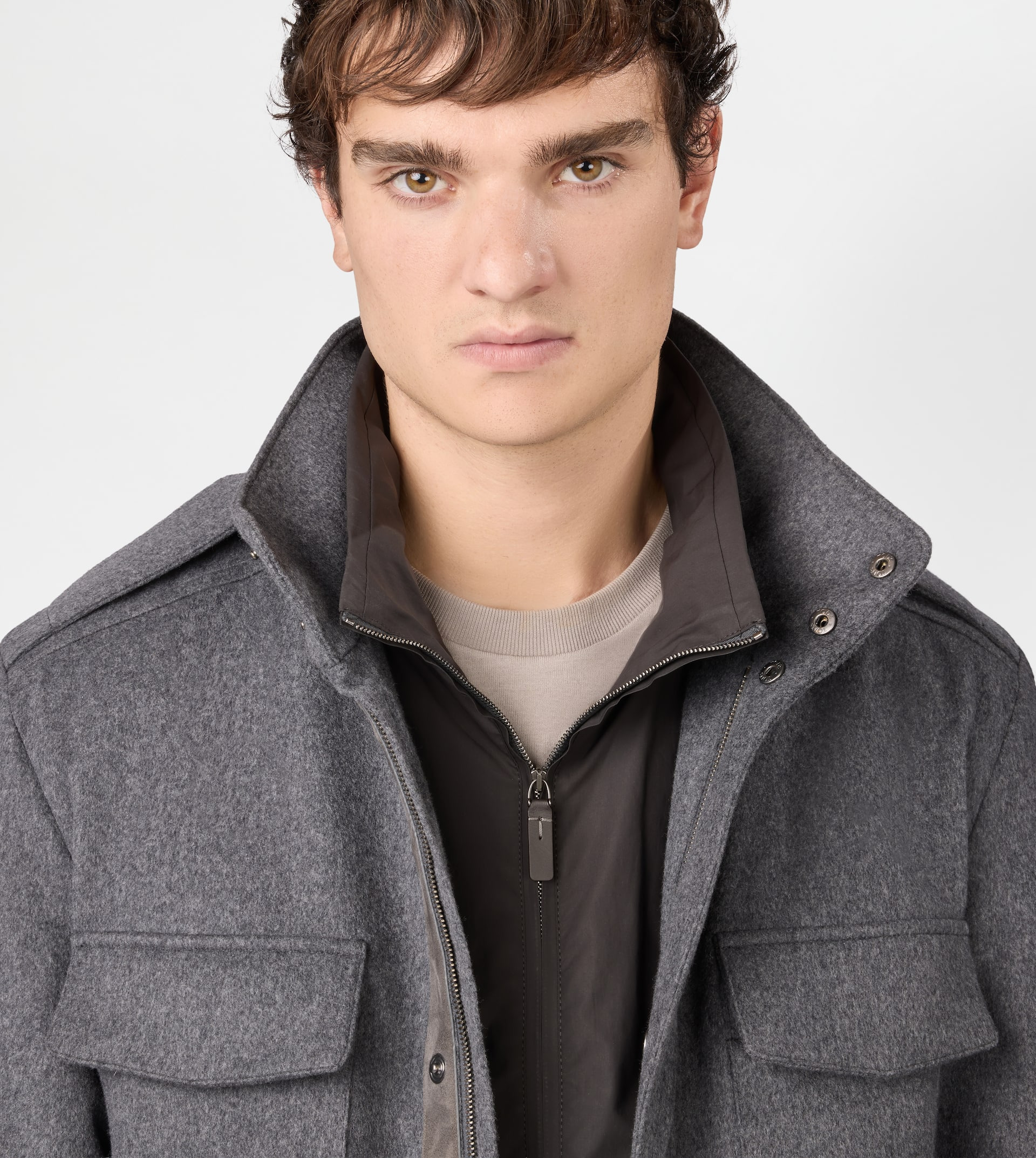FIELD JACKET IN WOOL DRAP - GREY - 5