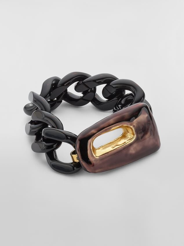 TRAPEZE BRACELET IN METAL RESIN AND BLACK ENAMEL - 1