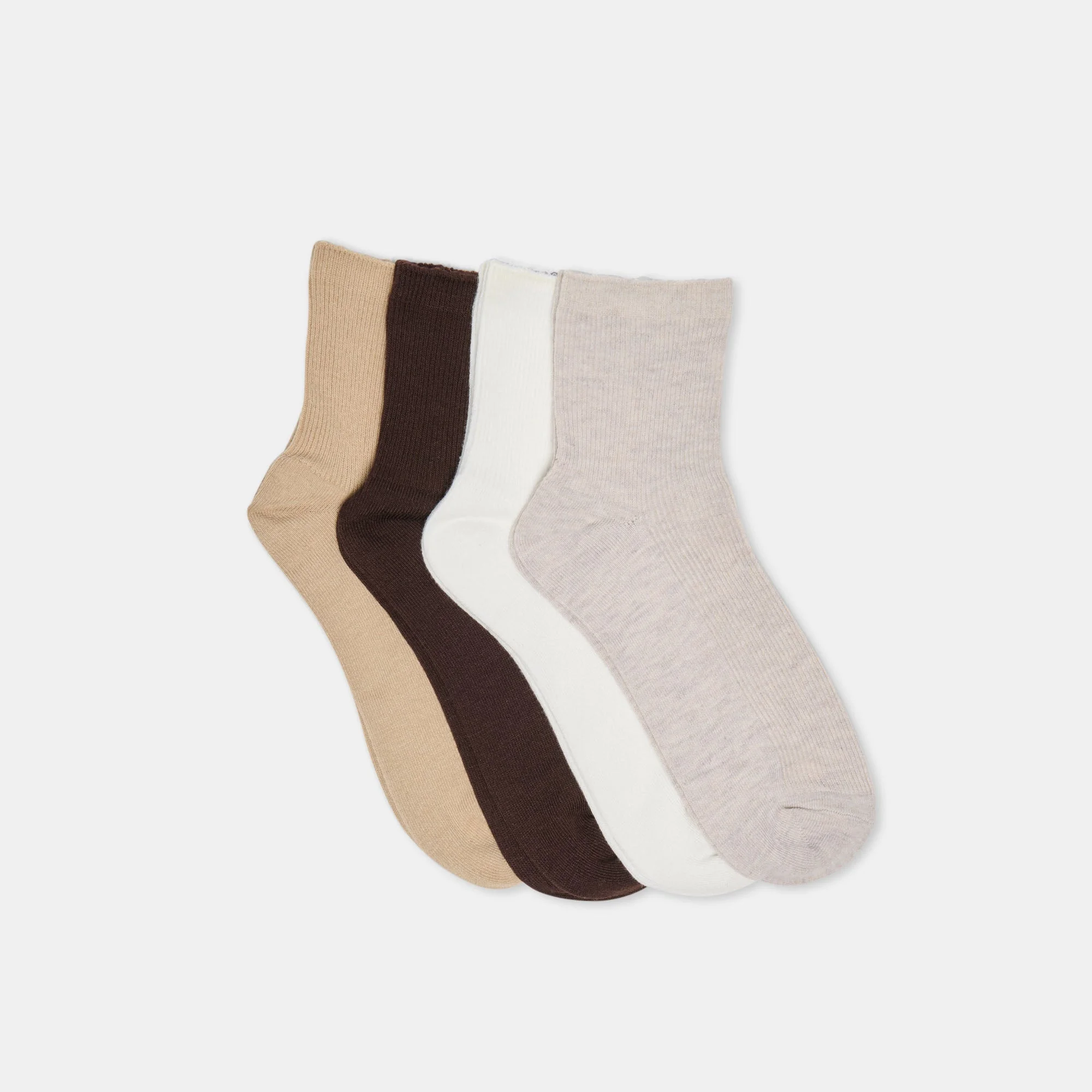 4 PACK RIBBED ANKLET SOCKS OATMEAL MULTI - 1