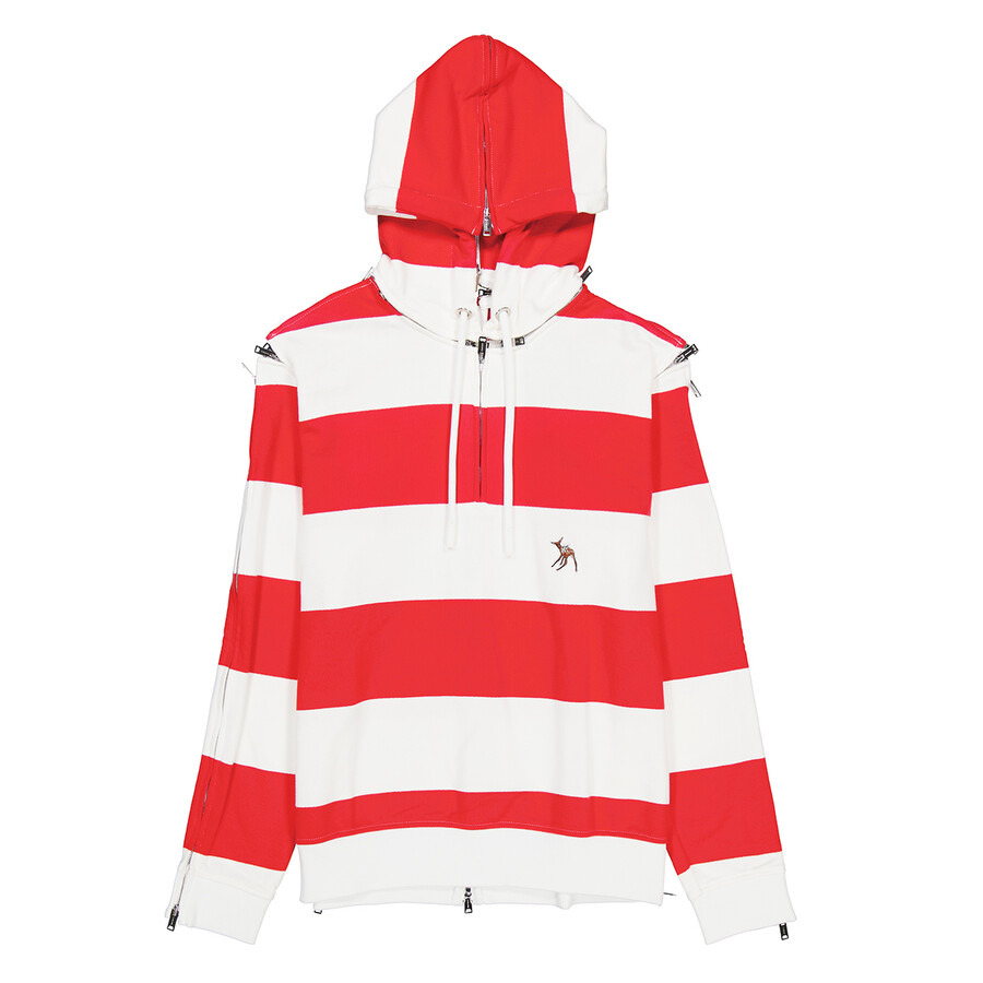 Burberry Men's Red Zip Detail Striped Cotton Hoodie - 2