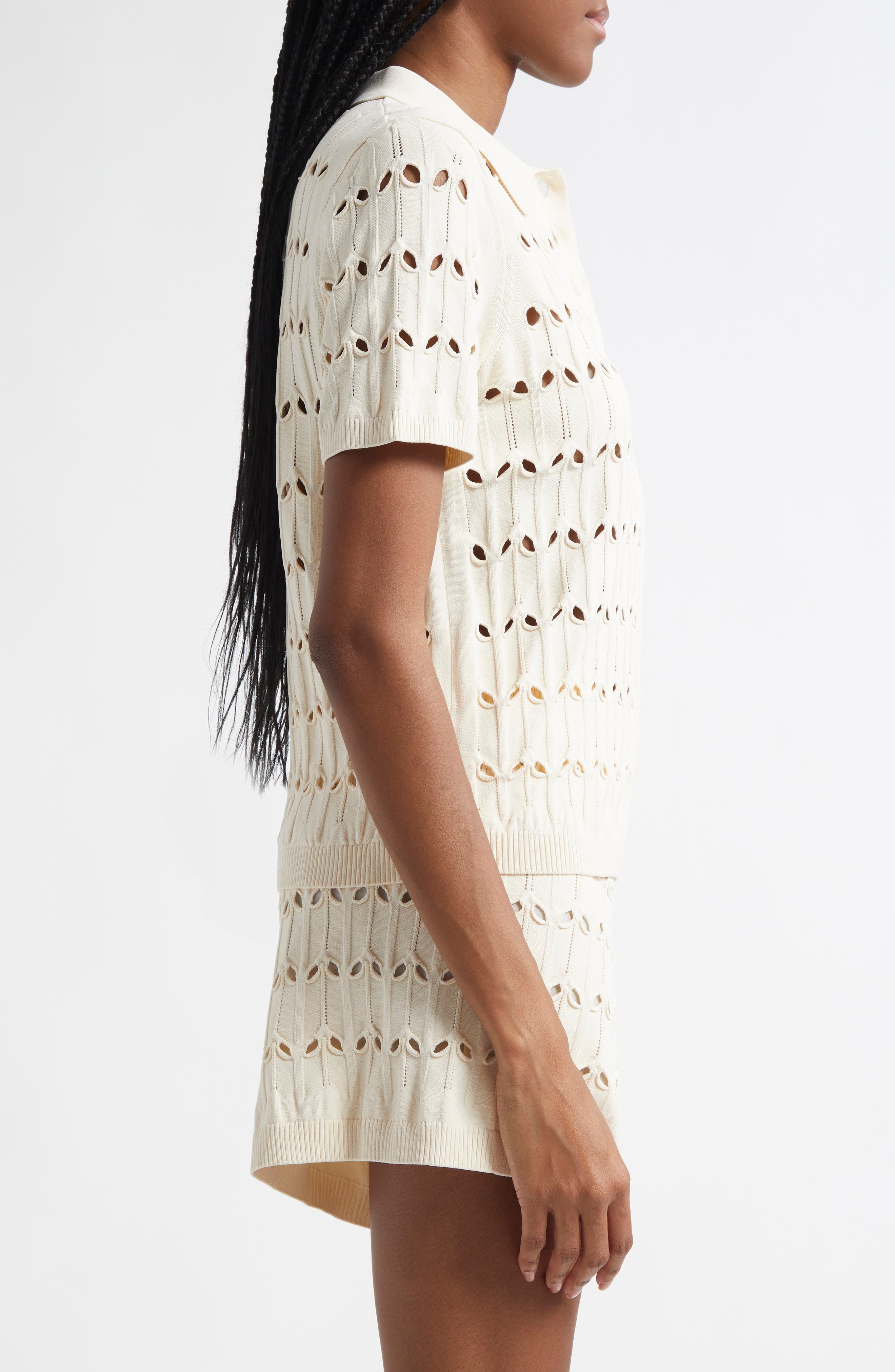 Zimmermann Rhiannon Pointelle Sweater Polo in Cream at Nordstrom - 3