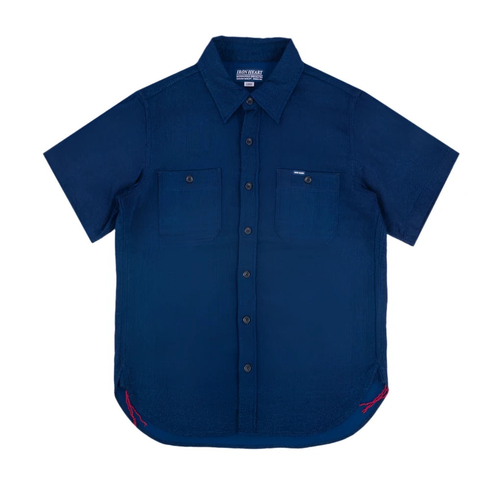 IHSH-417-IND 5oz Double Gauze Short Sleeved Work Shirt Indigo - 1