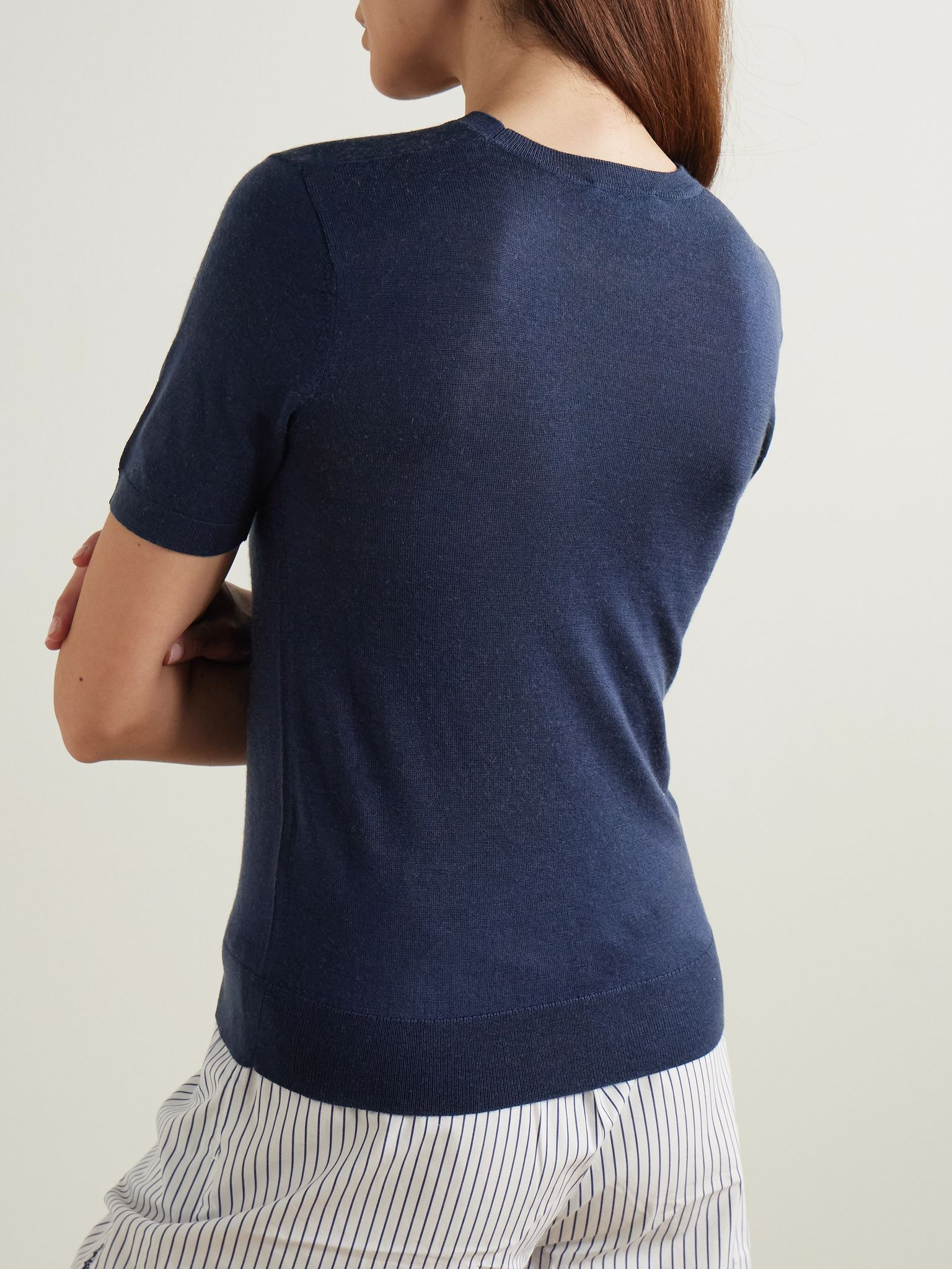 Vendome embroidered merino wool T-shirt Navy - 4