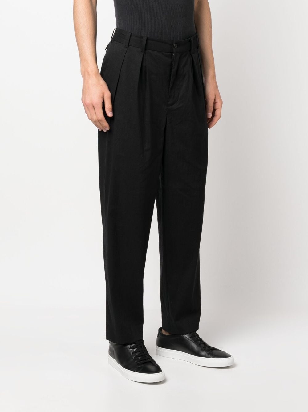 pintuck-detail tapered-leg trousers - 3