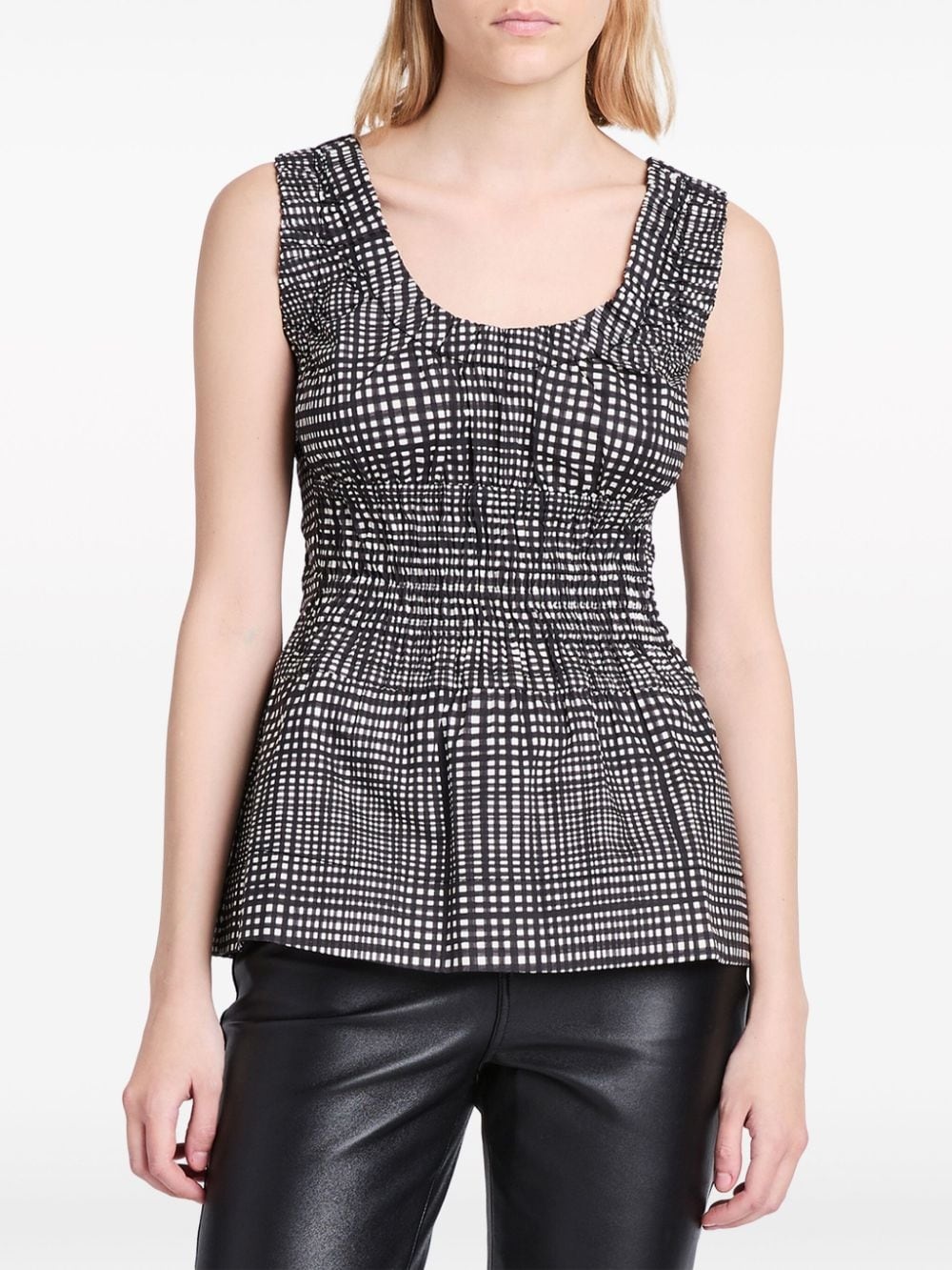 grid-pattern poplin tank top - 5