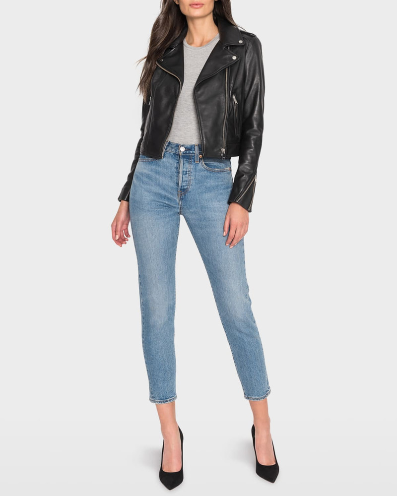 LAMARQUE Donna Hand-Waxed Leather Moto Jacket outlook