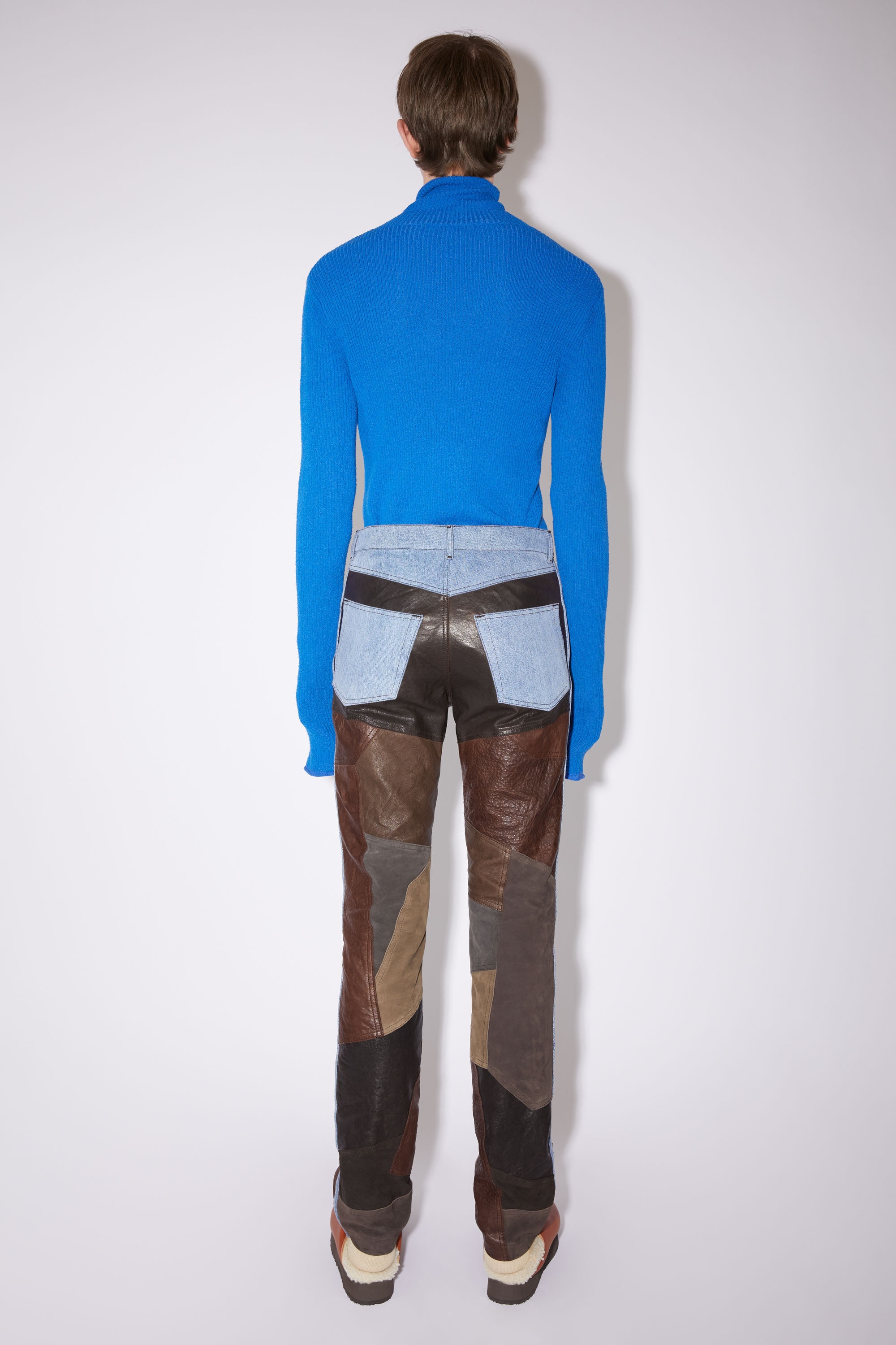 Denim leather patchwork trousers - Dark brown/multi - 3