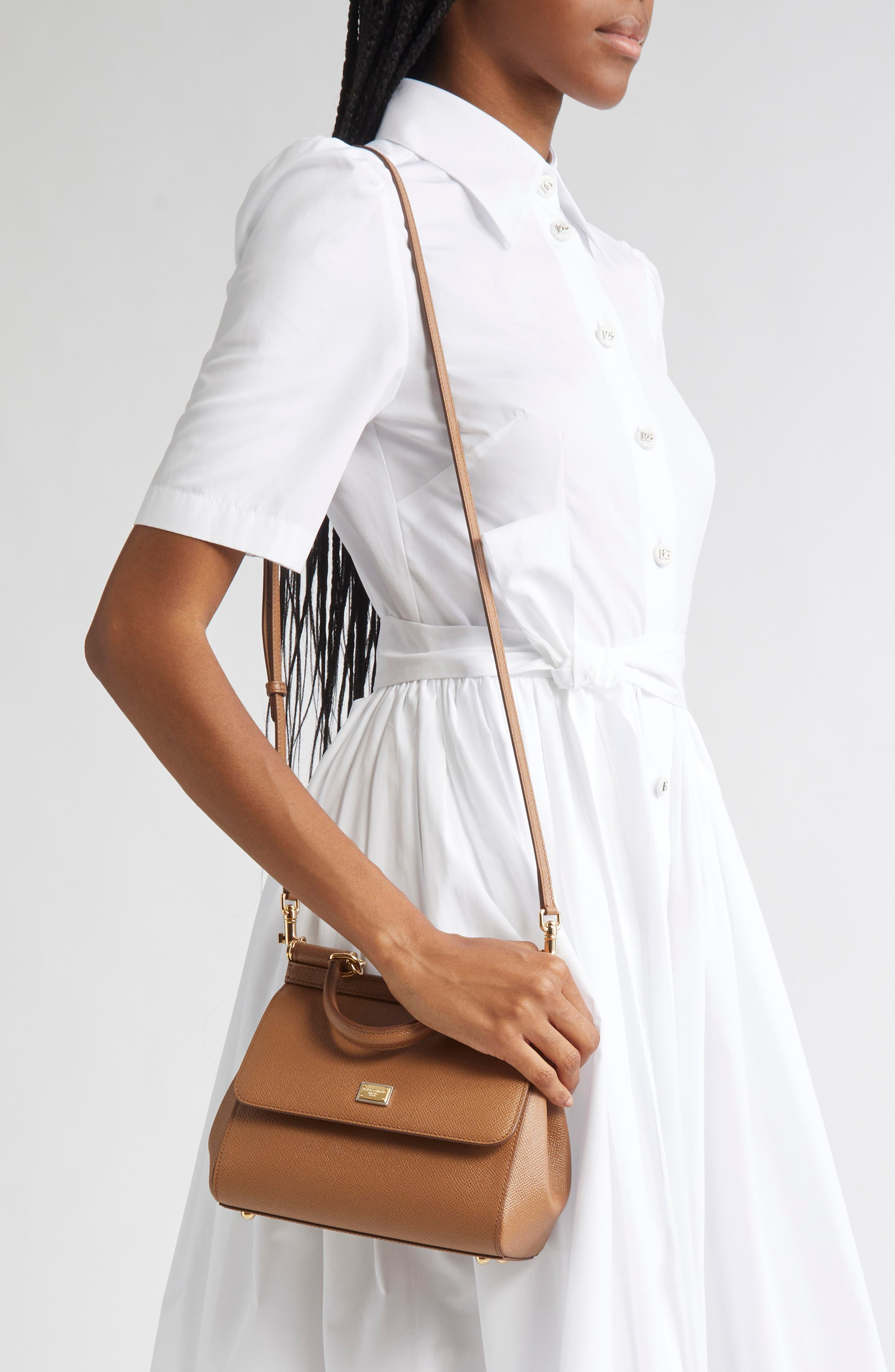 Dolce&Gabbana Medium Sicily Leather Top Handle Bag in 8M417 Caramel at Nordstrom - 3
