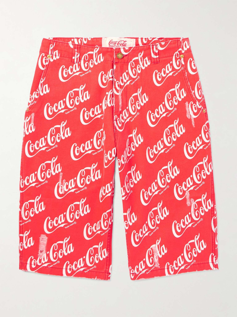 + Coca-Cola Straight-Leg Distressed Printed Cotton-Canvas Shorts - 1