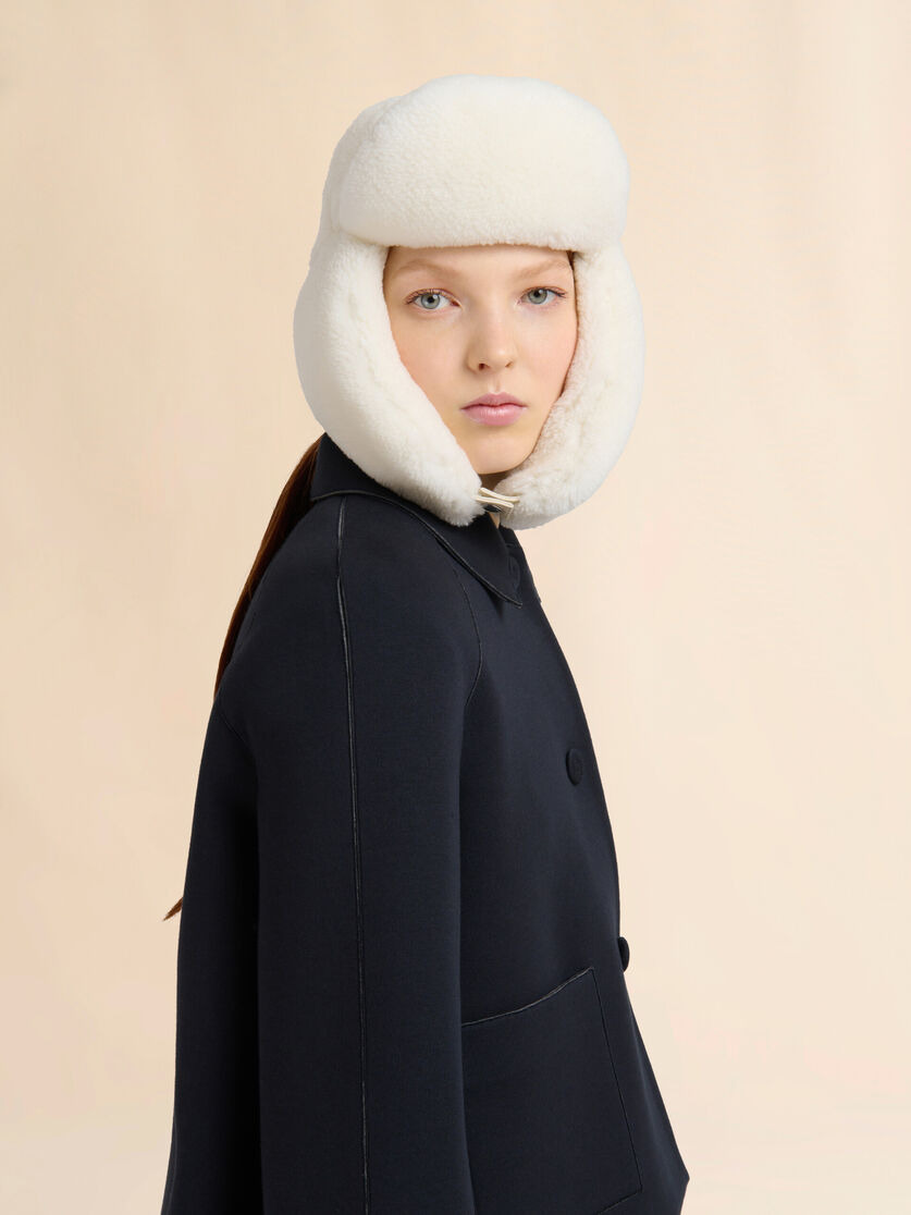 WHITE SHEARLING AVIATOR HAT - 2