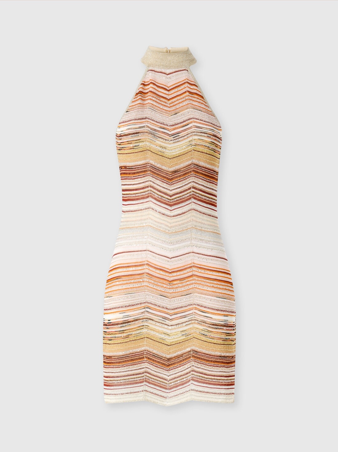Short sleeveless chevron lamé dress with sequins and halter neckline - 1
