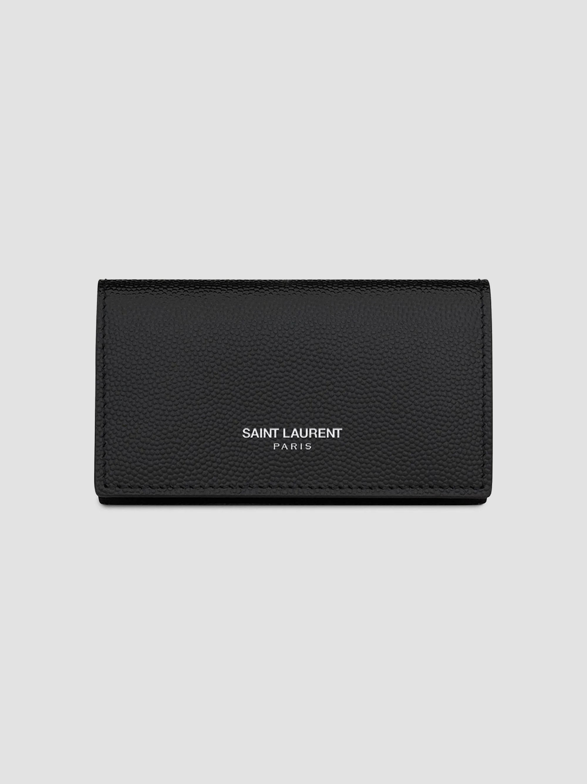 Men's Slim Key Pouch in Grain De Poudre Leather - Black - 1