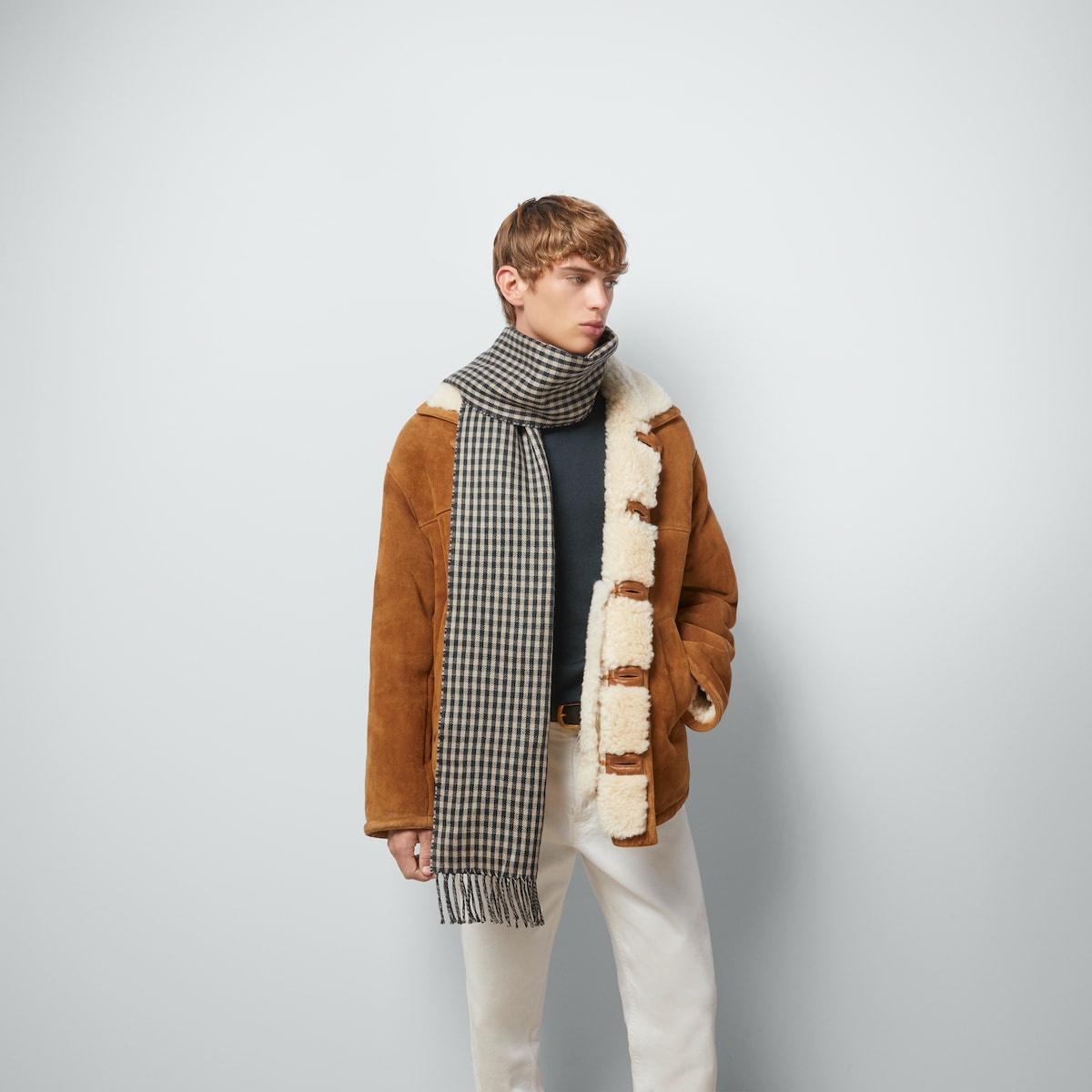 GG gingham wool scarf - 3