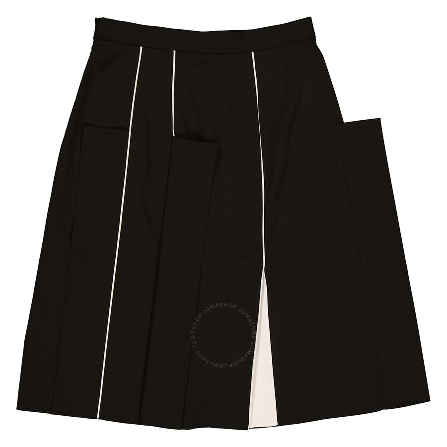 Burberry Ladies Black Piping Detail Wool Skirt - 2