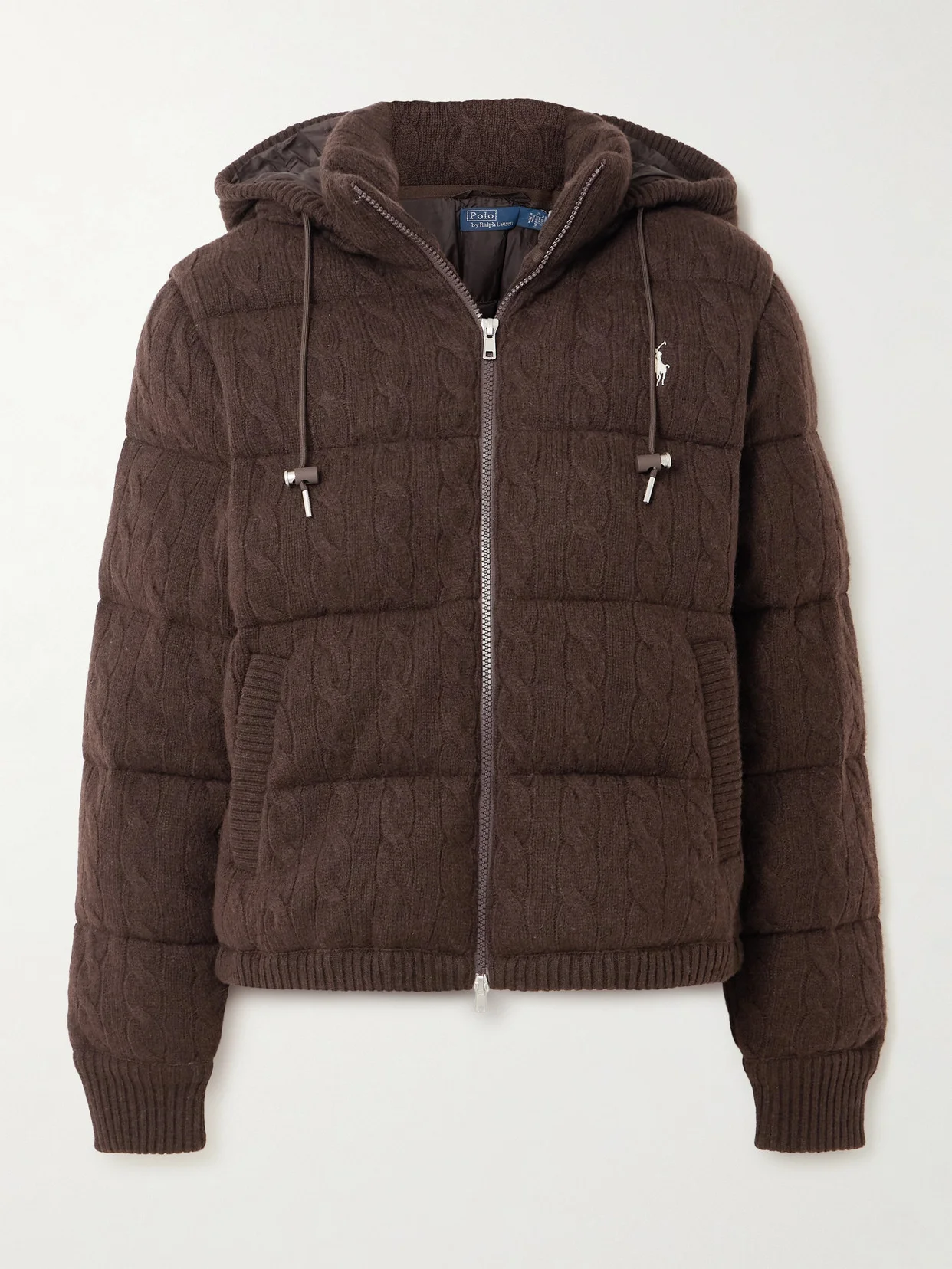 Hooded Padded Quilted Cable-knit Wool And Cashmere-blend Coat - 1