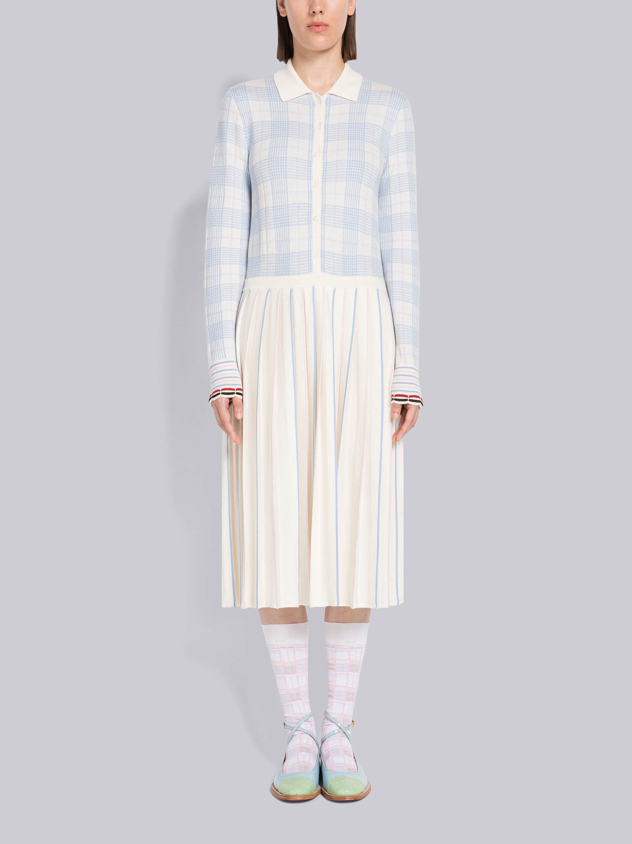 Hairline Check Merino Scalloped Dress - 1