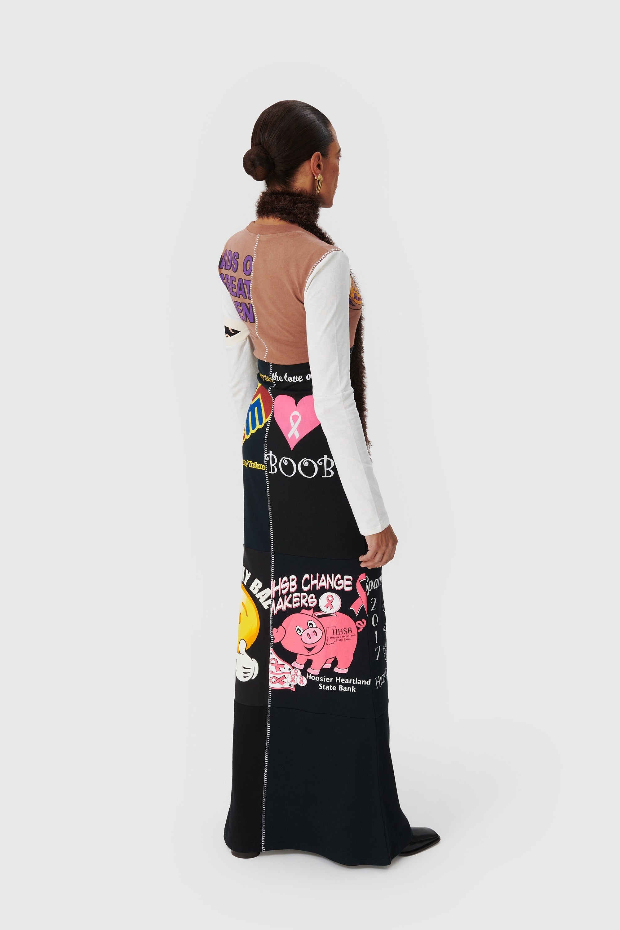 Regenerated Graphic T-Shirt Patchwork Flared Dress - 3