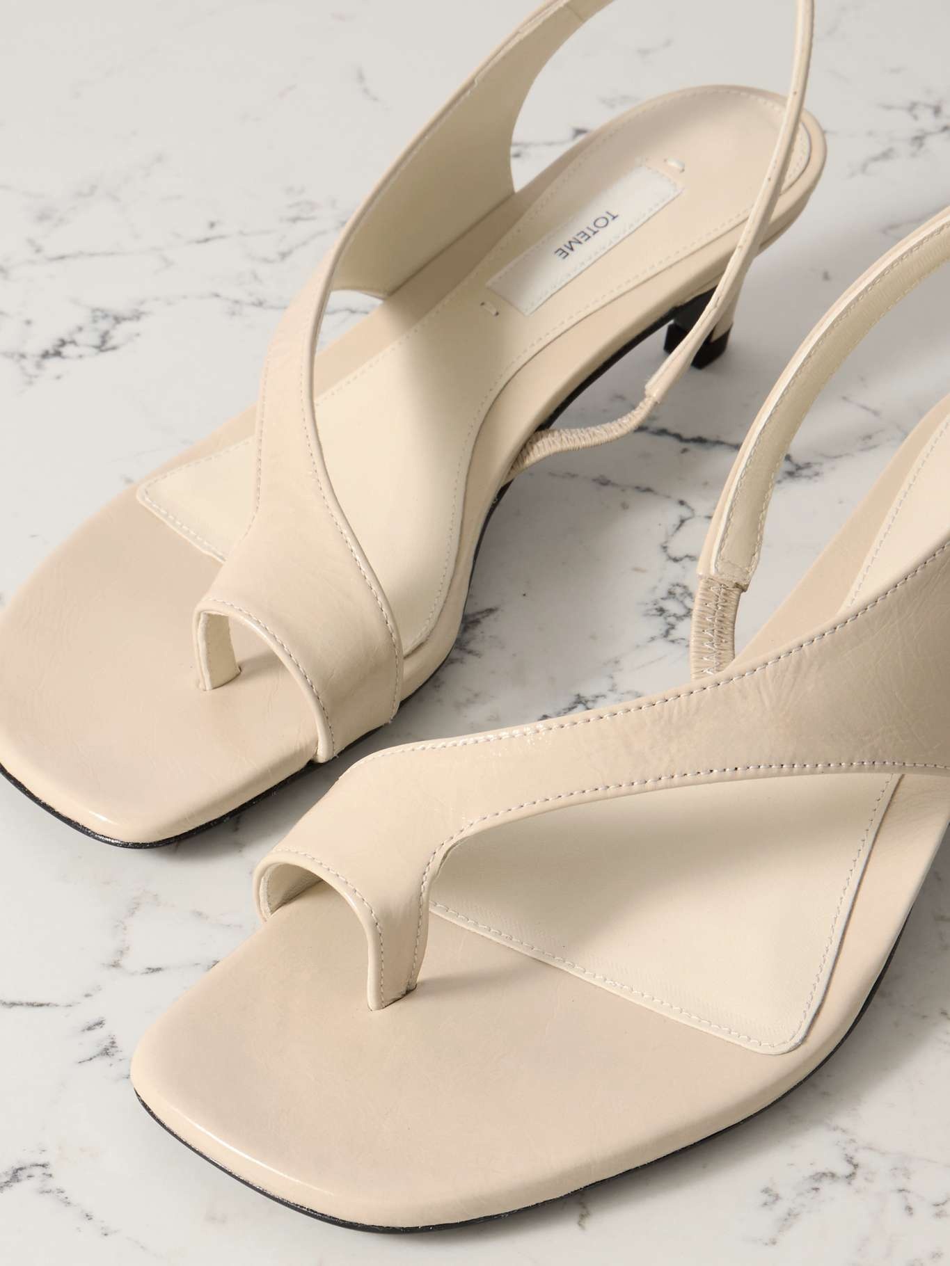 Crinkled-leather sandals Cream - 4