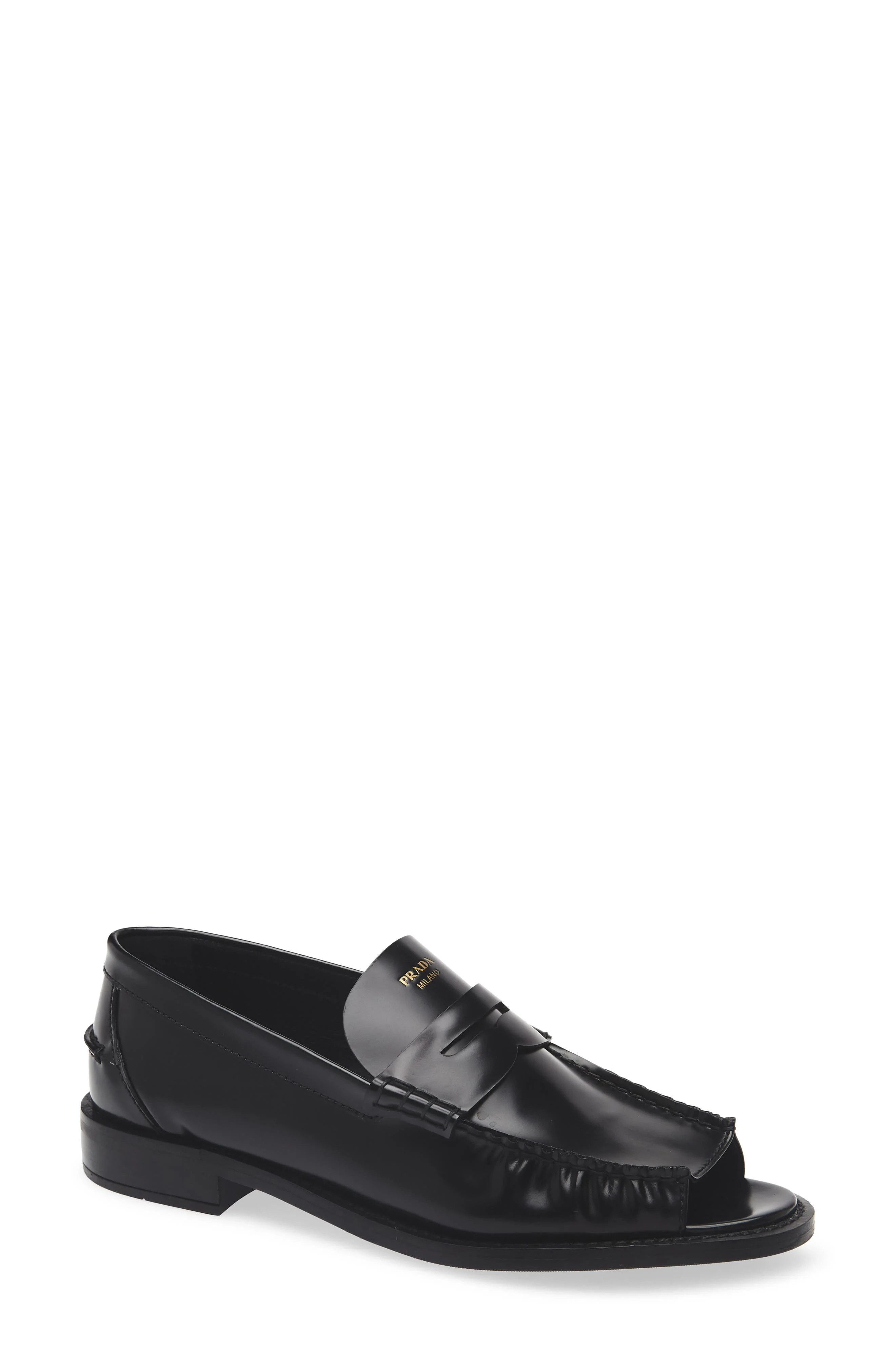 Prada Peep Toe Loafer in Nero at Nordstrom - 1
