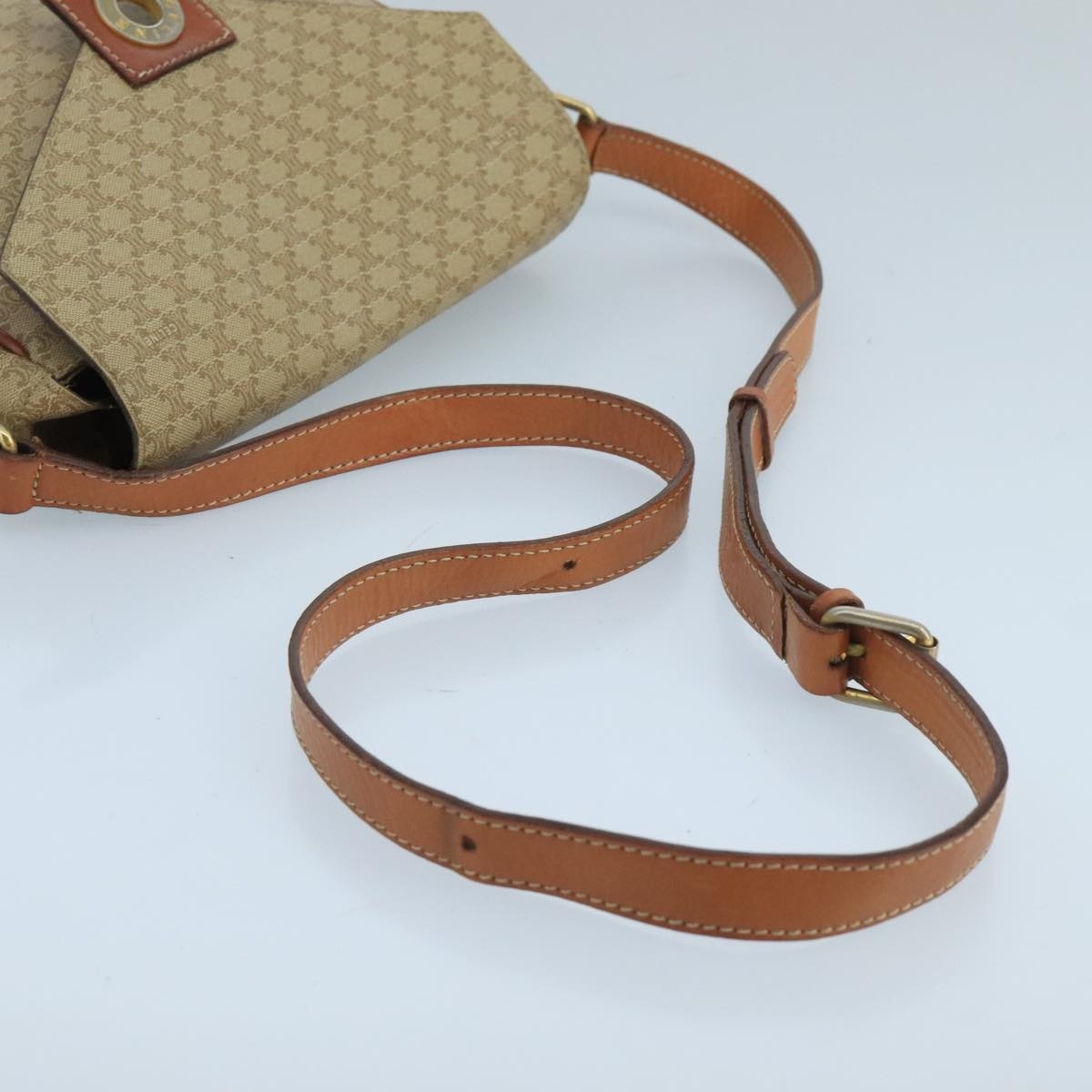CELINE Macadam Canvas Shoulder Bag Beige Gold - 7