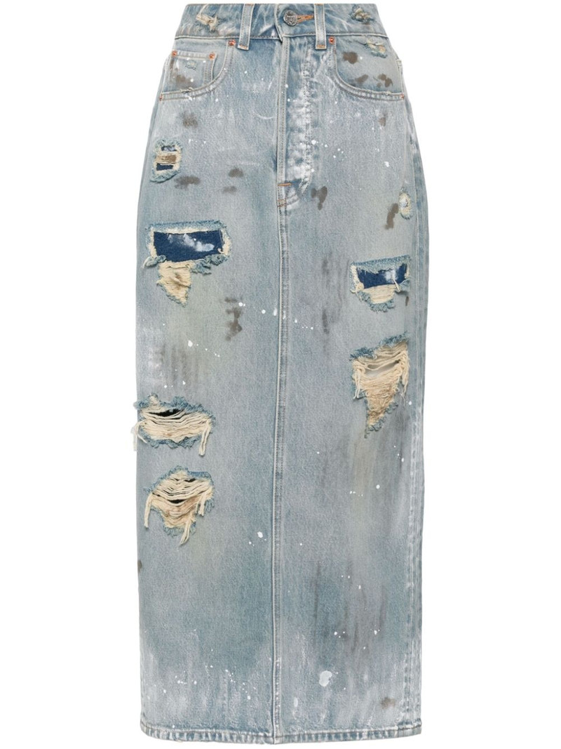 distressed-effect denim midi skirt 1
