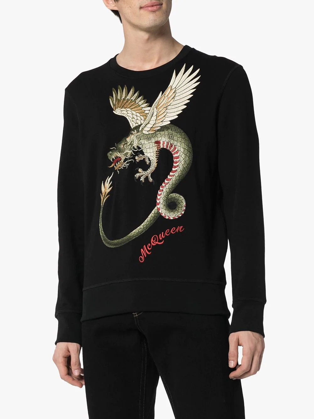 dragon-embroidered cotton jumper - 3