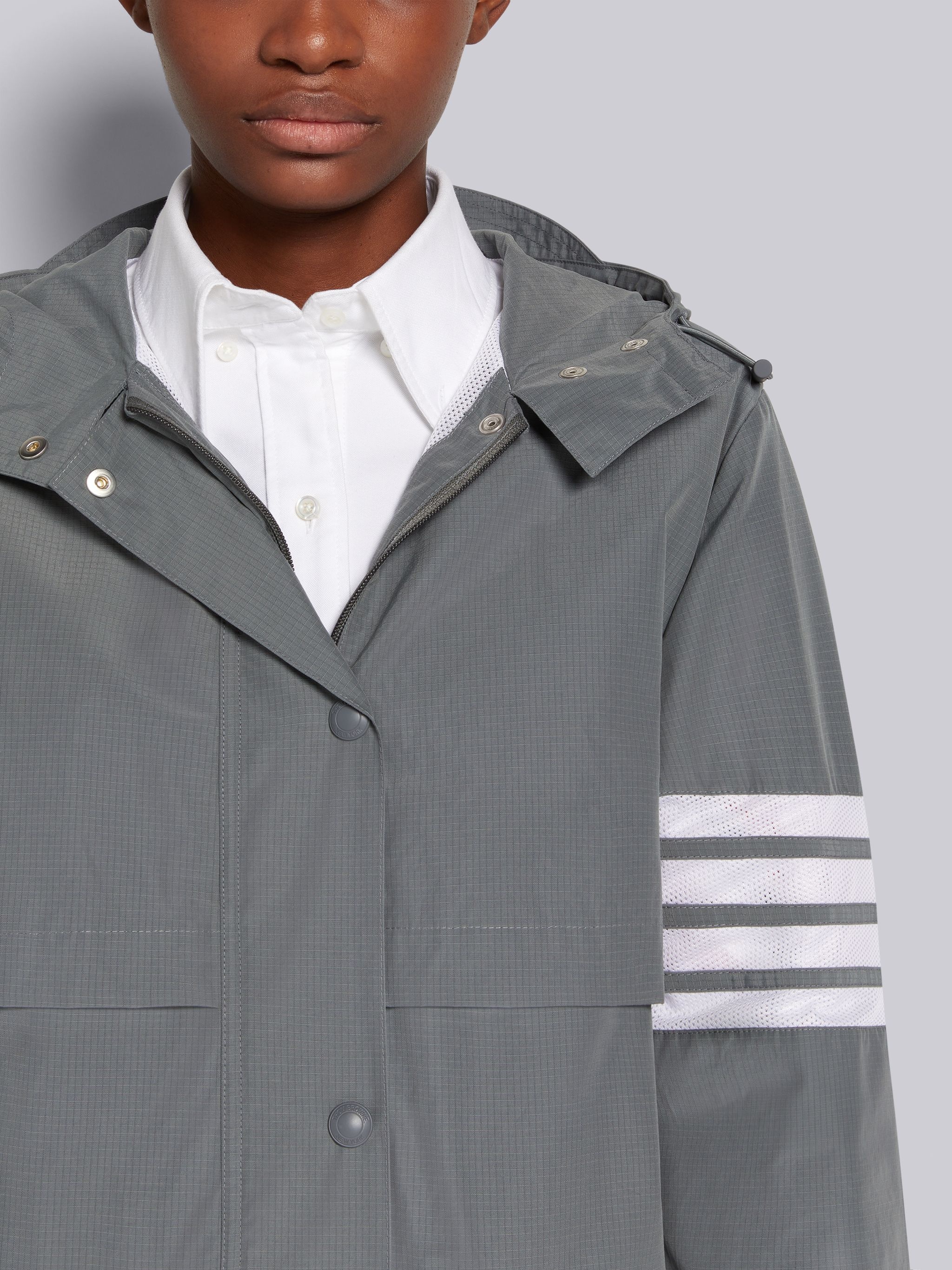 Medium Grey Ripstop Seamed in 4-Bar Elongated Hooded Parka - 4