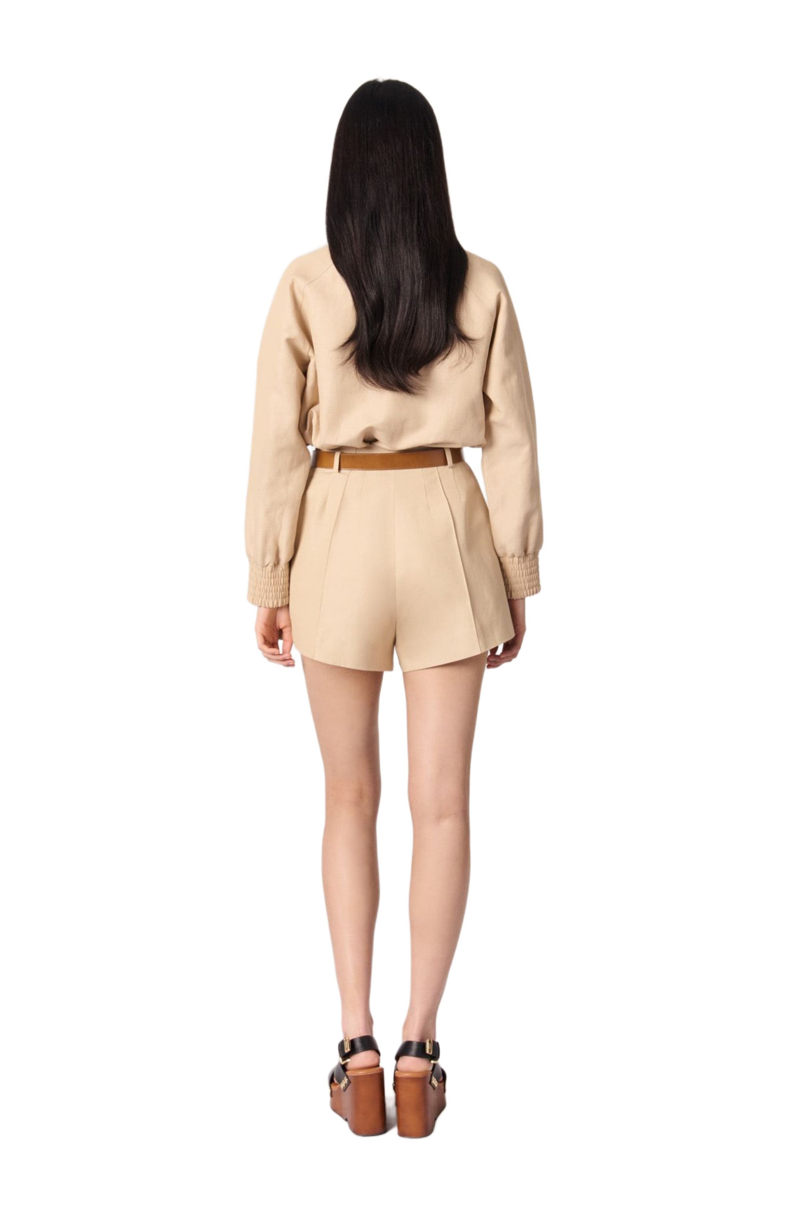 maje Linen and cotton shorts with darts in Beige at Nordstrom - 4