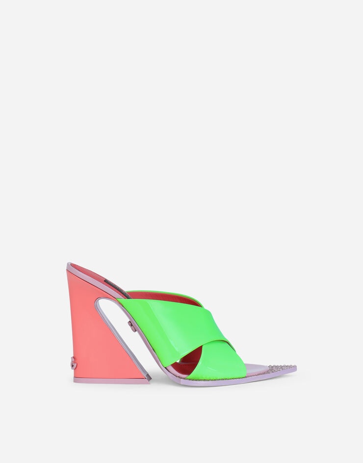 Neon patent leather mules with geometric heel - 1