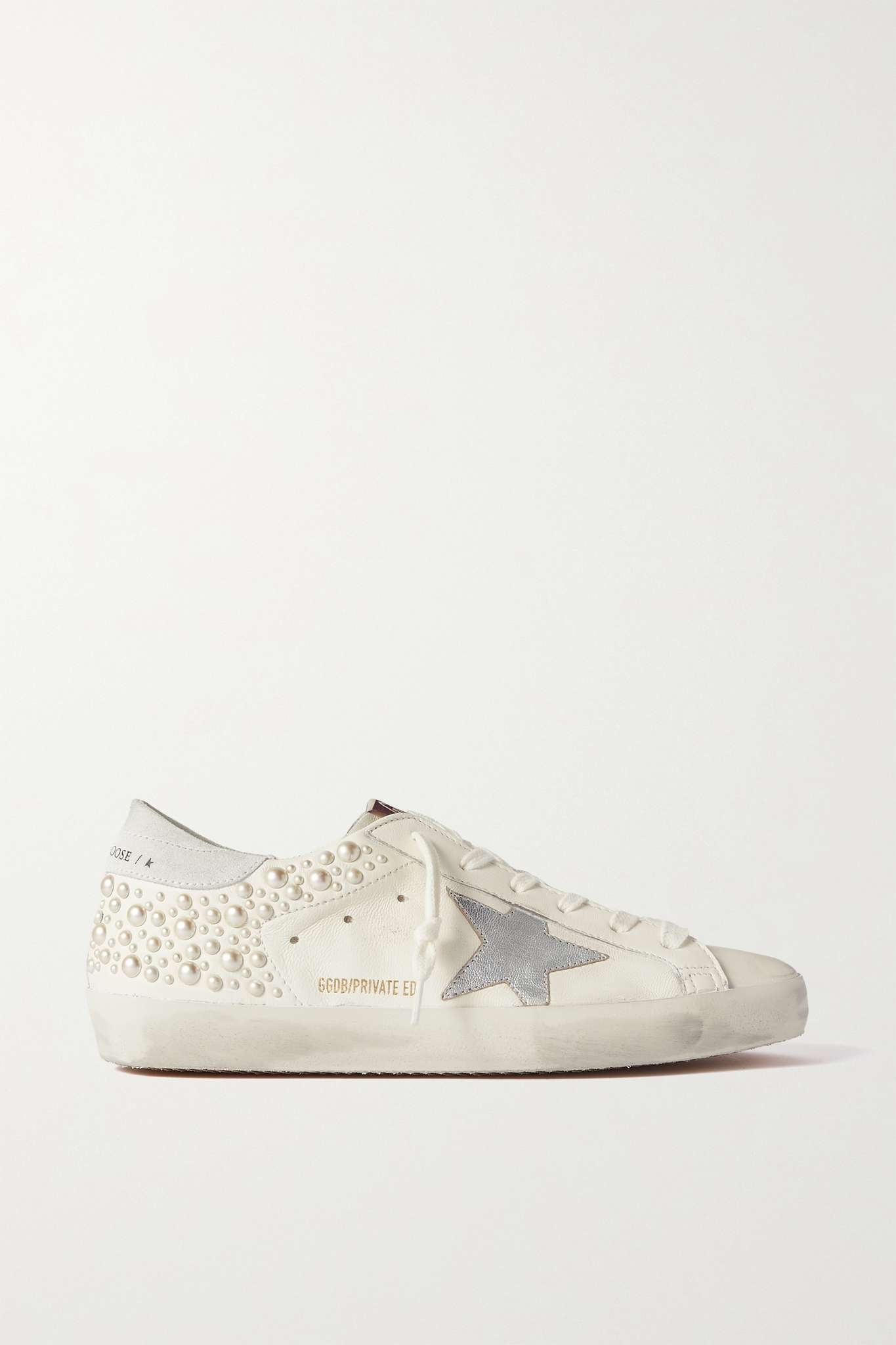 Superstar pearl-embellished distressed leather sneakers - 1