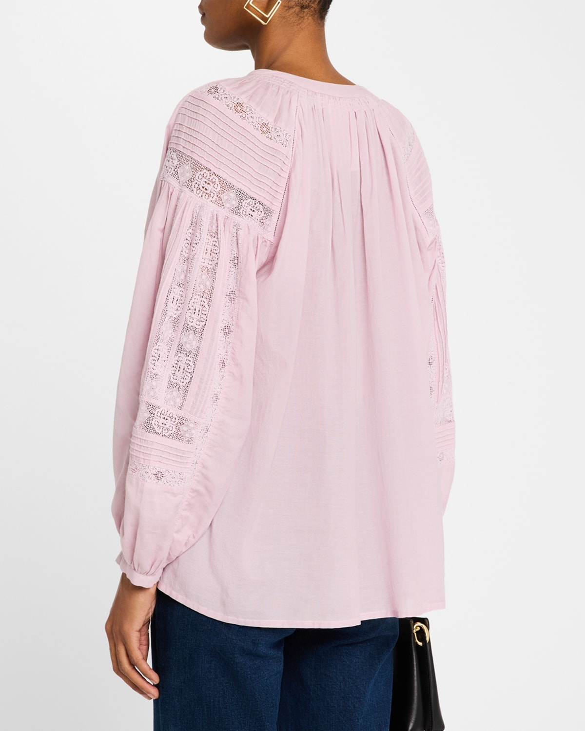 Ruched Lace-Inset Pintuck Blouse - 3