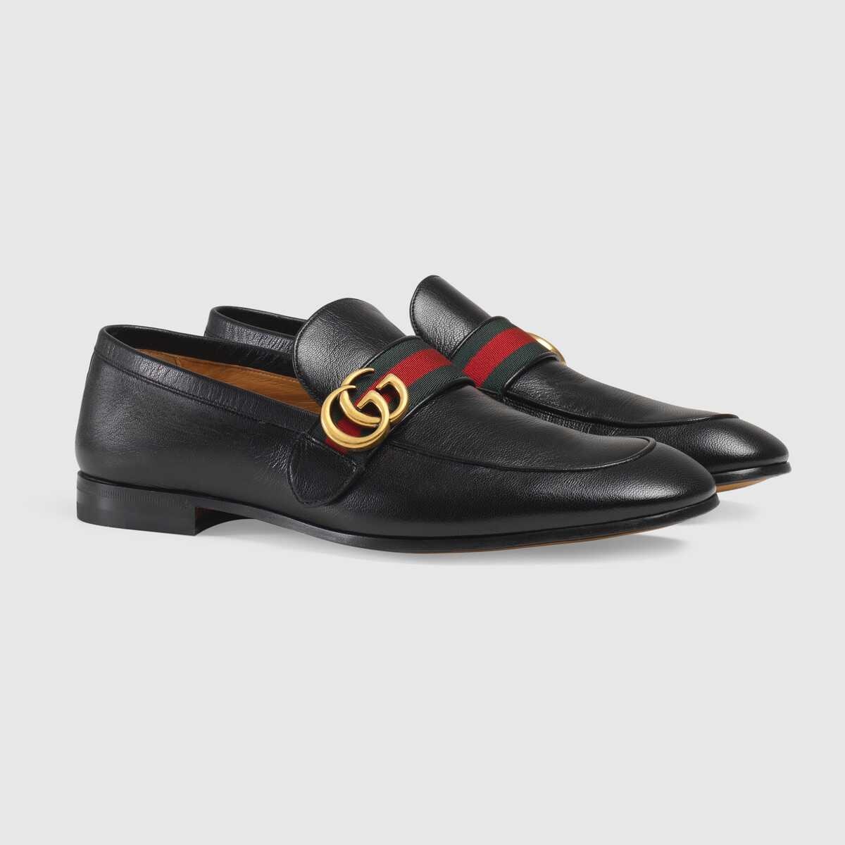 Leather loafer with Double G and Web - 2