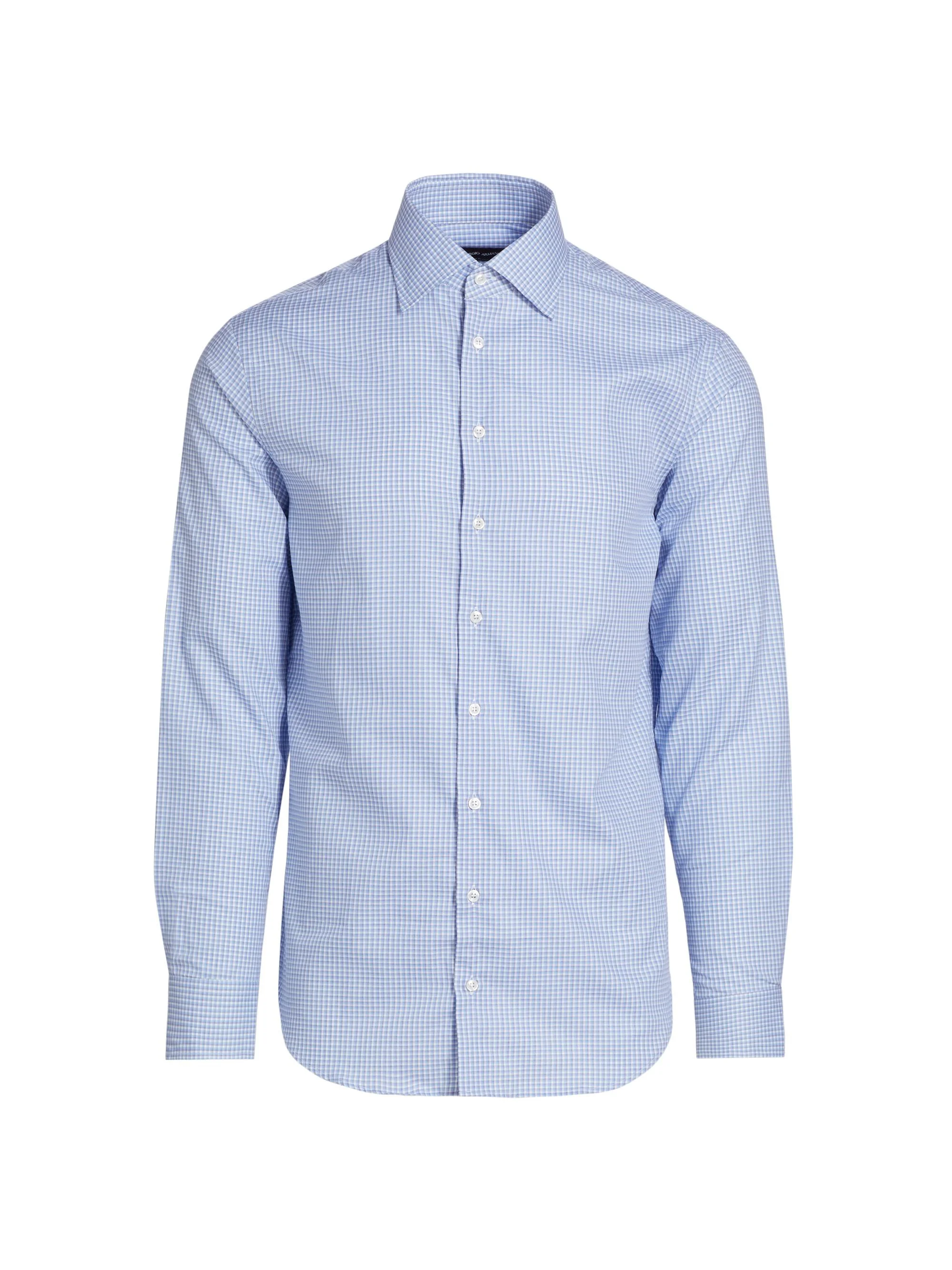Men's Plaid Cotton Front-Button Shirt - Blue - 1