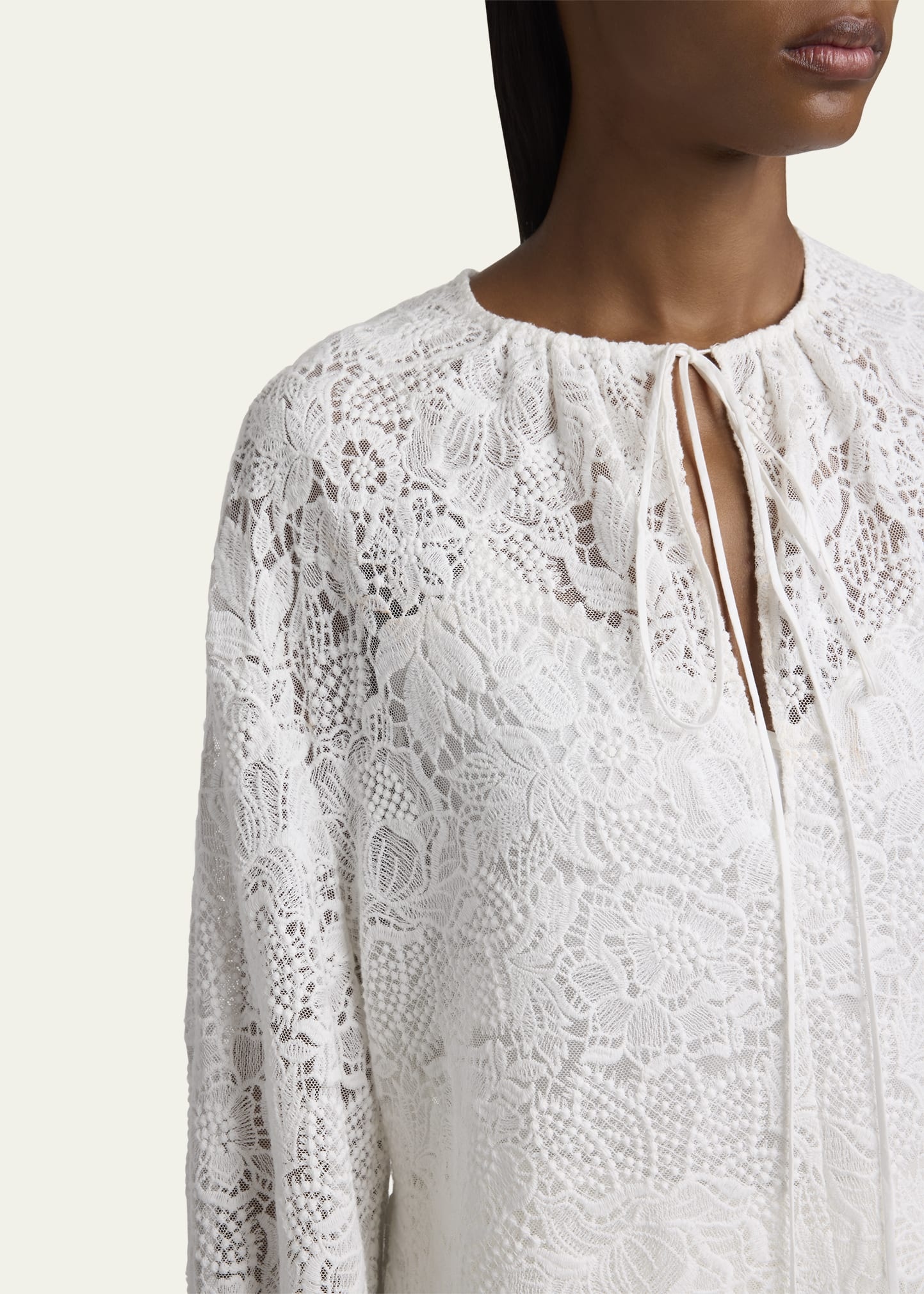 Floral Lace Drawstring Blouse - 5