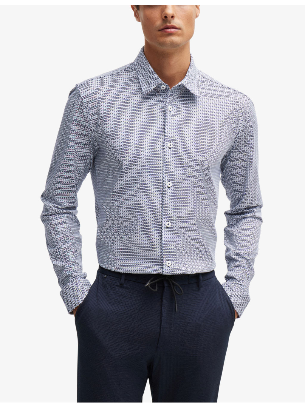 Slim-fit digital-print cotton-blend shirt - 3