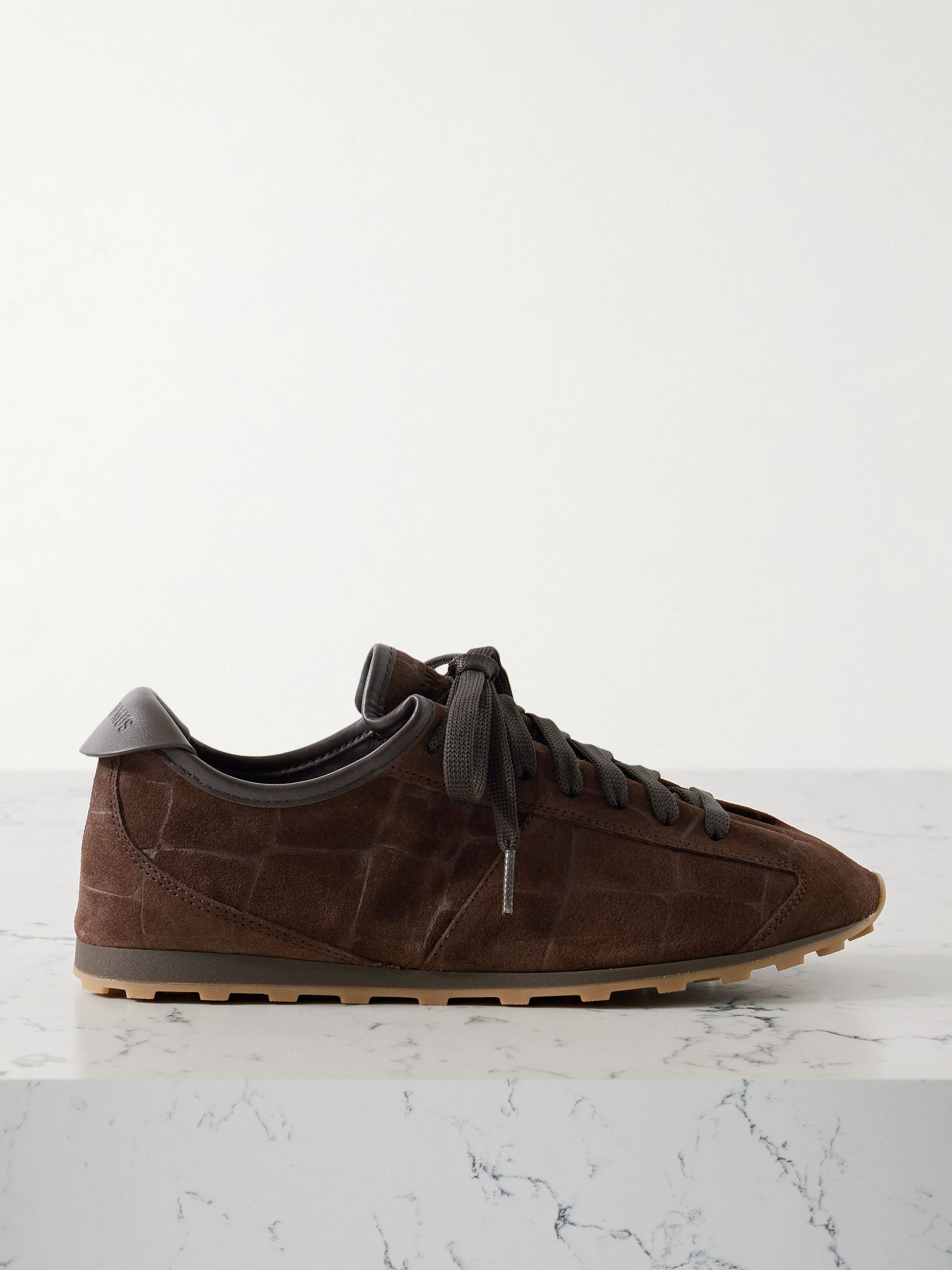 The Tennis leather-trimmed croc-effect suede sneakers Brown - 1