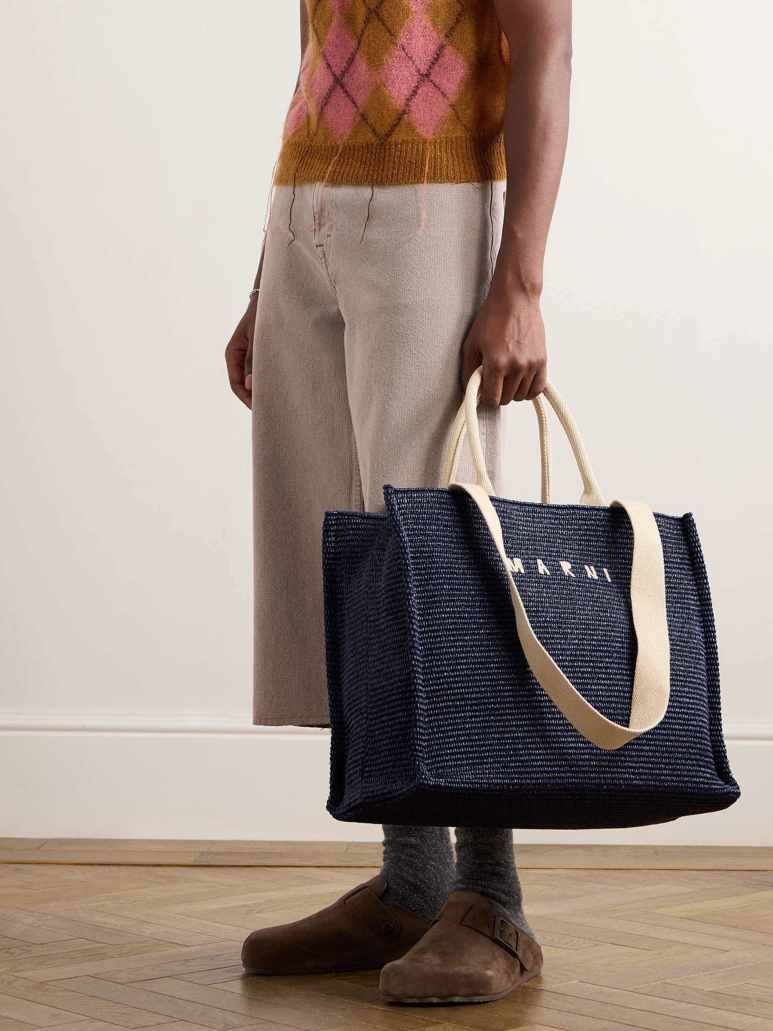 Logo-Embroidered Woven Raffia Tote Bag - 2