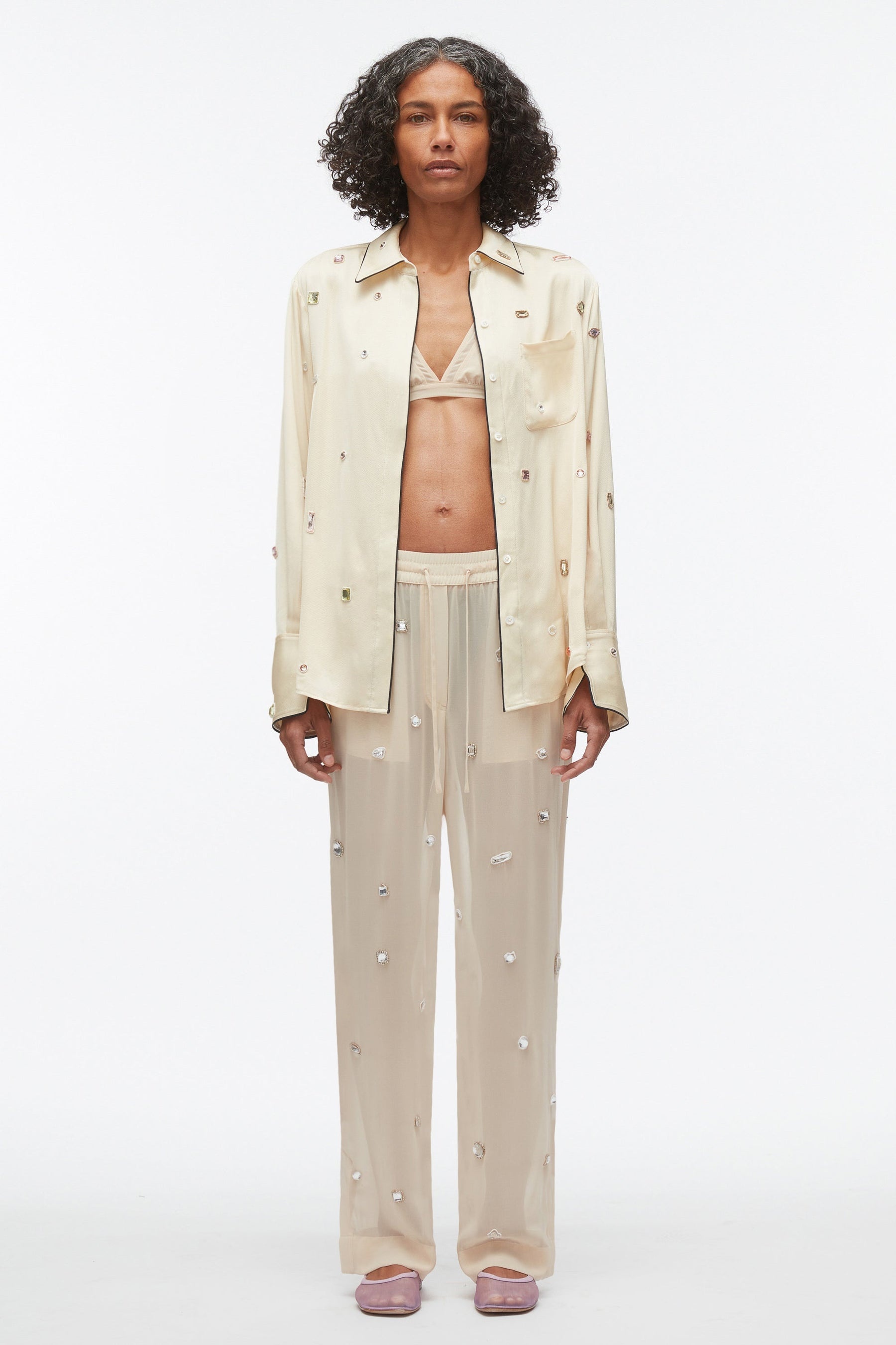 Halo Embroidered Chiffon Pant - 1