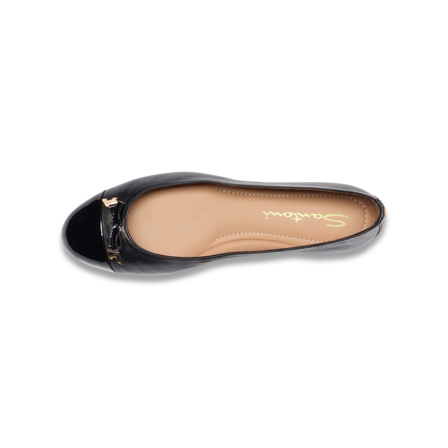 Women's black leather and patent leather ballet flat - 5