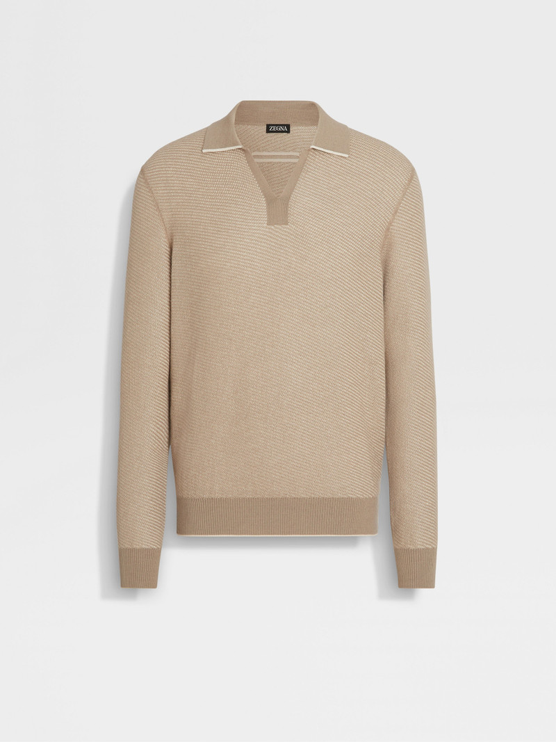 LIGHT TAUPE SILK AND CASHMERE POLO SHIRT 1