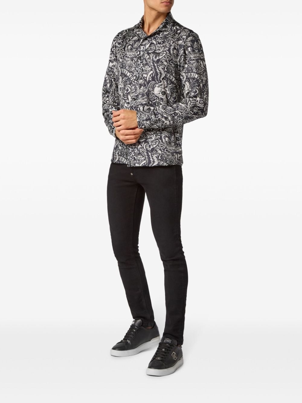 tattoo-print silk shirt - 2