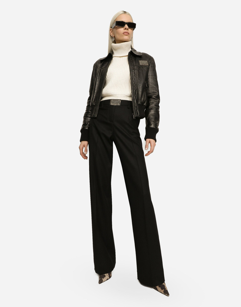 Dolce & Gabbana Flared flannel pants with logo tag outlook