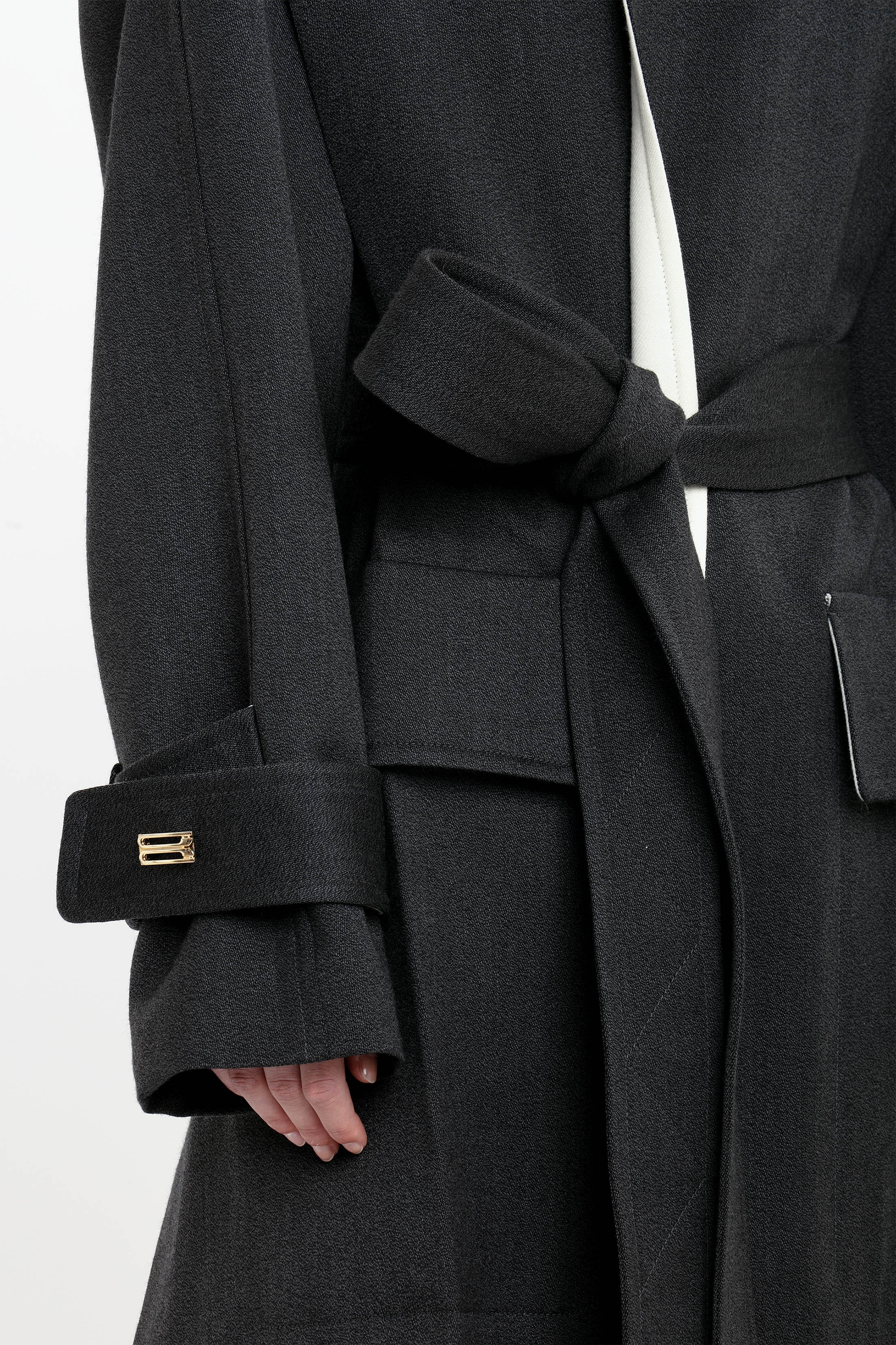 Belted Wool Trench Coat In Charcoal - 5