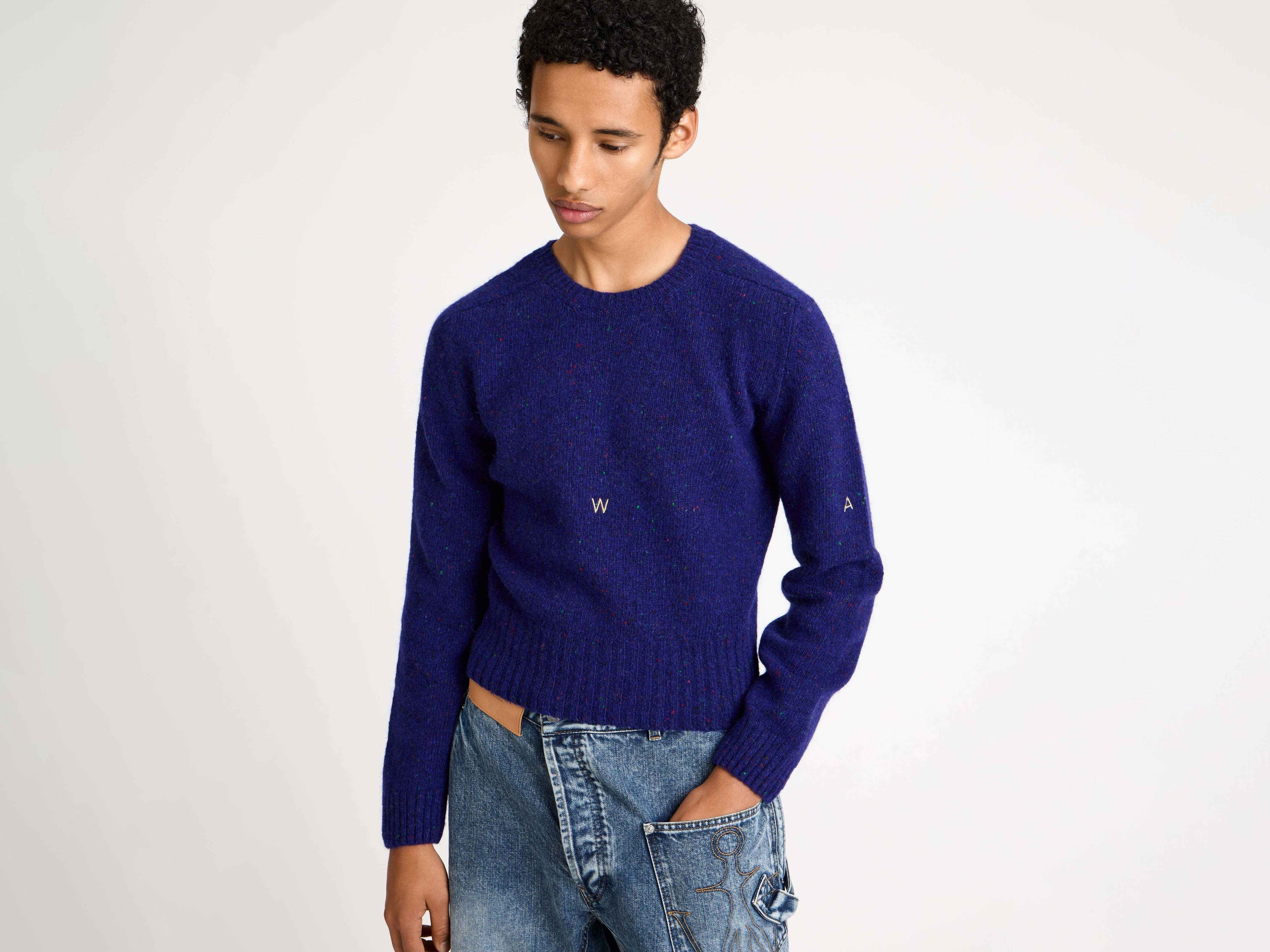 SLEEVE EMBROIDERED CREW NECK JUMPER IN VIOLET - 5