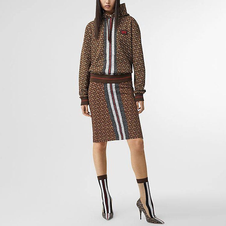 (WMNS) Burberry Logo Stripes Prints Cotton Hoodie Brown 80184581 - 2